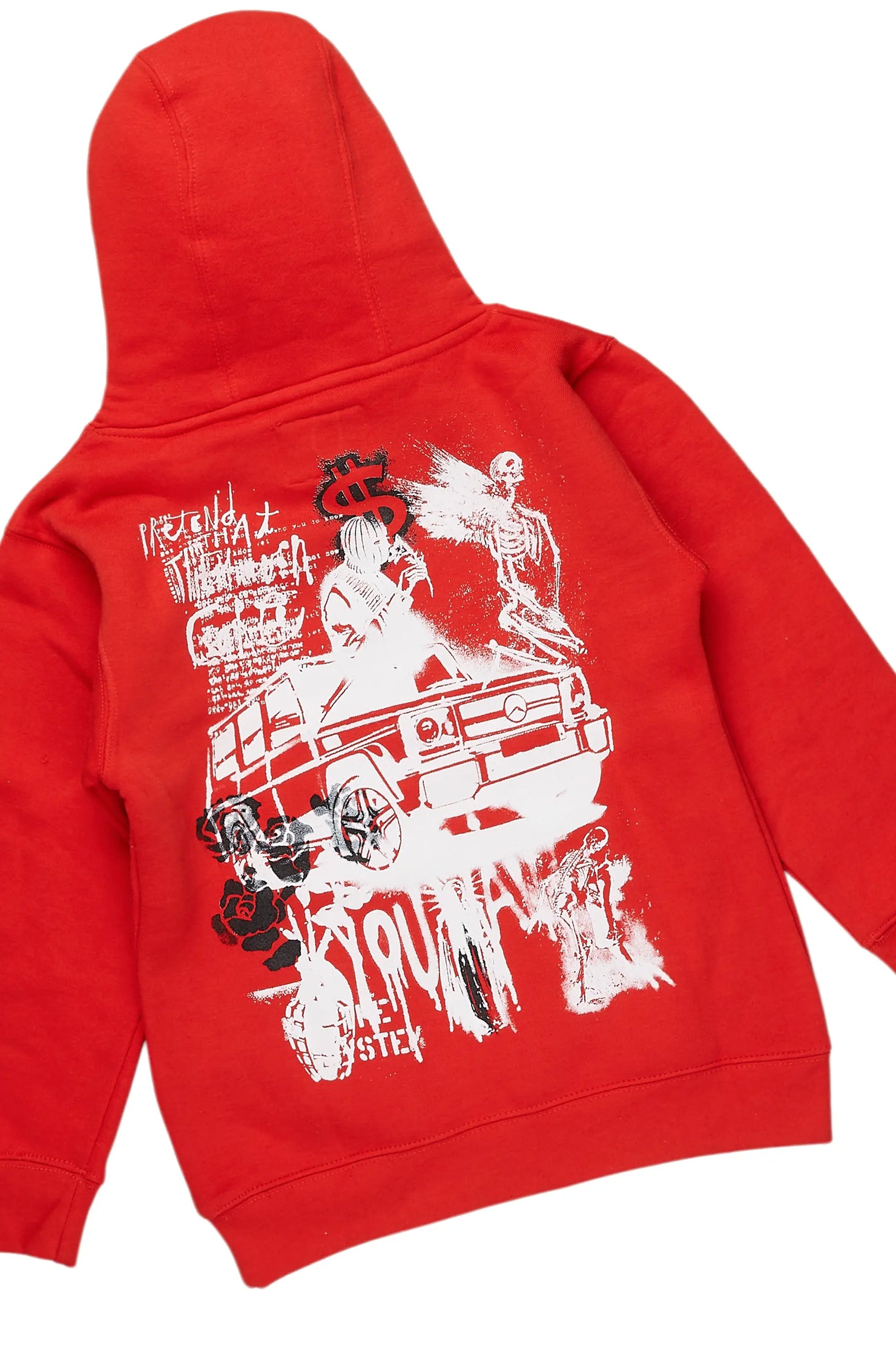 Boys Beau Red/Blue Hoodie/Stacked Flare Jean Set