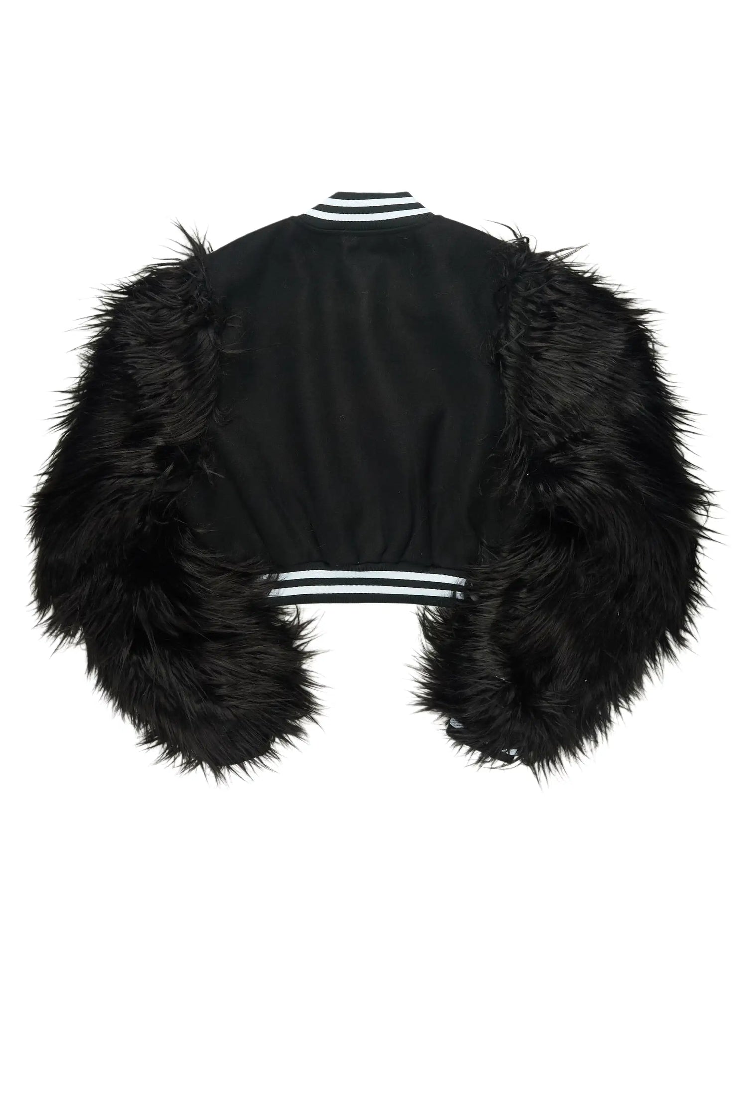 Jameicia Black Fur Sleeve Varsity Jacket
