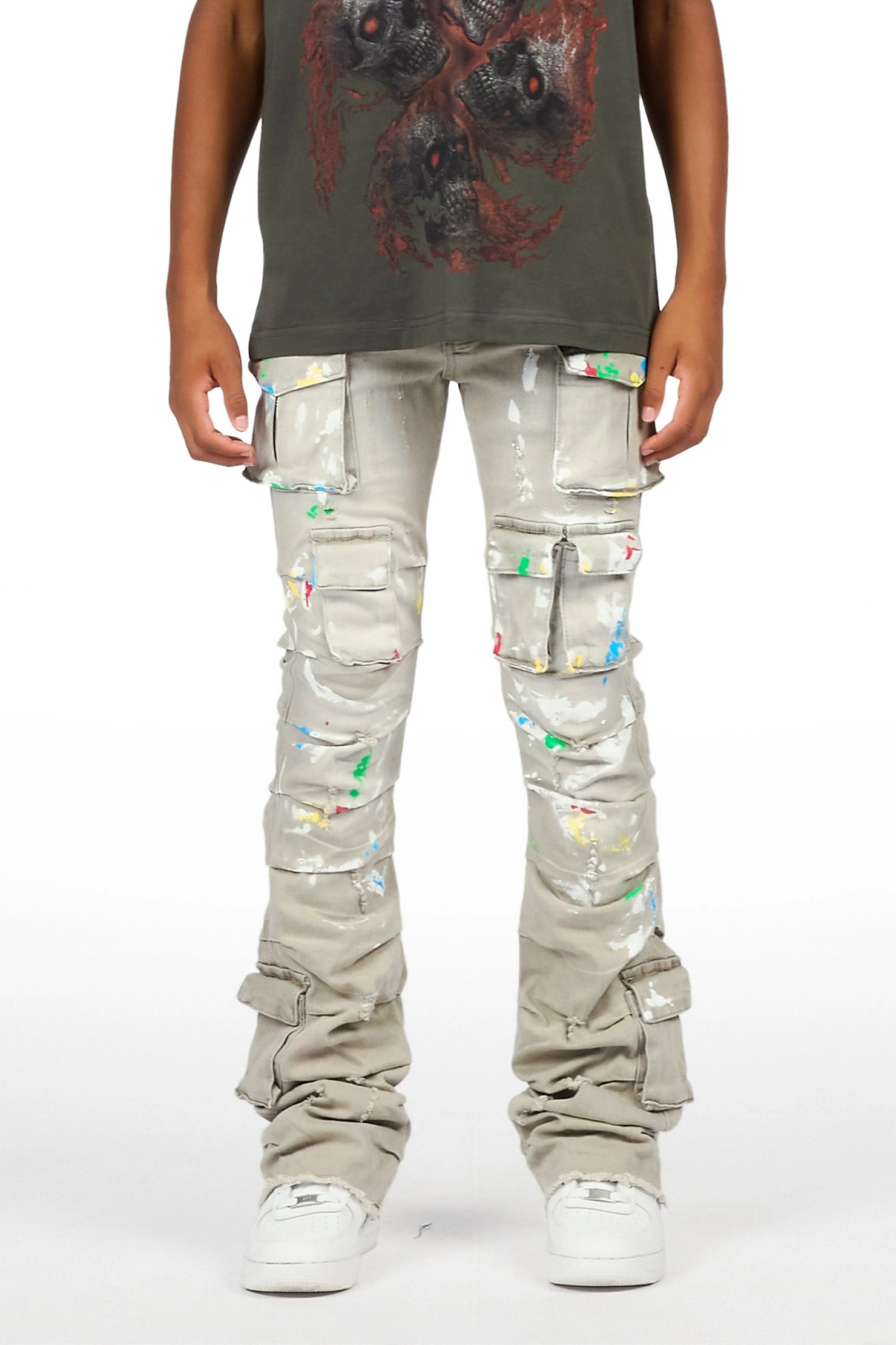 Boys Major Grey Stacked Painter Flare Jean