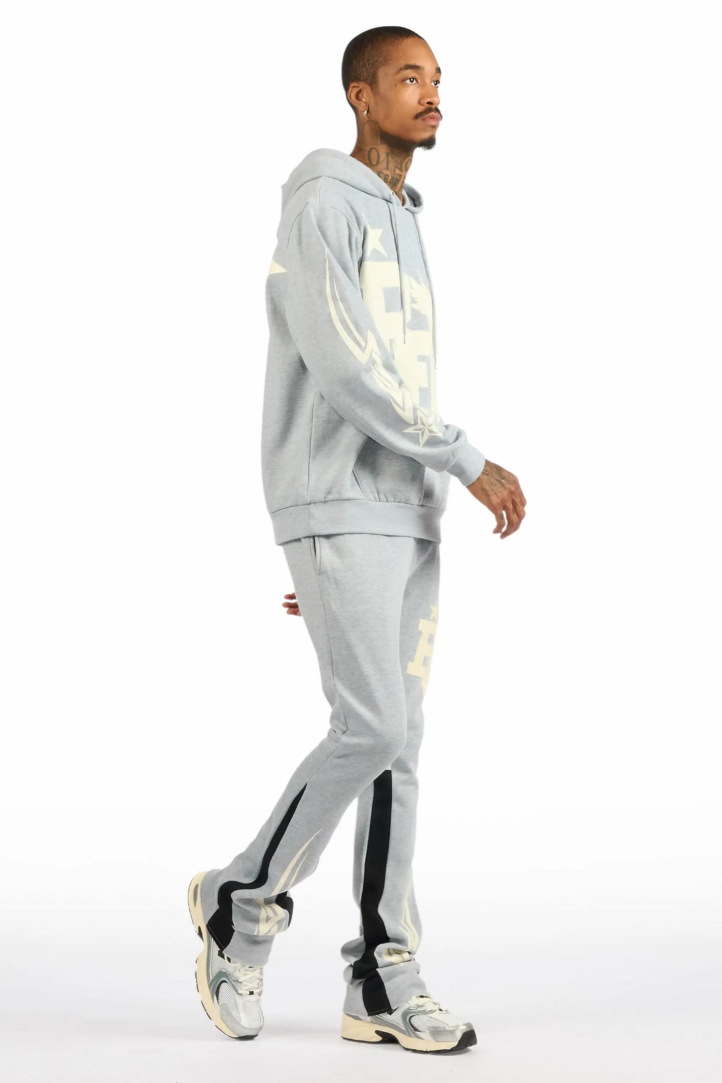 Pluton Heather Grey/Cream Hoodie/Stacked Flare Track Set