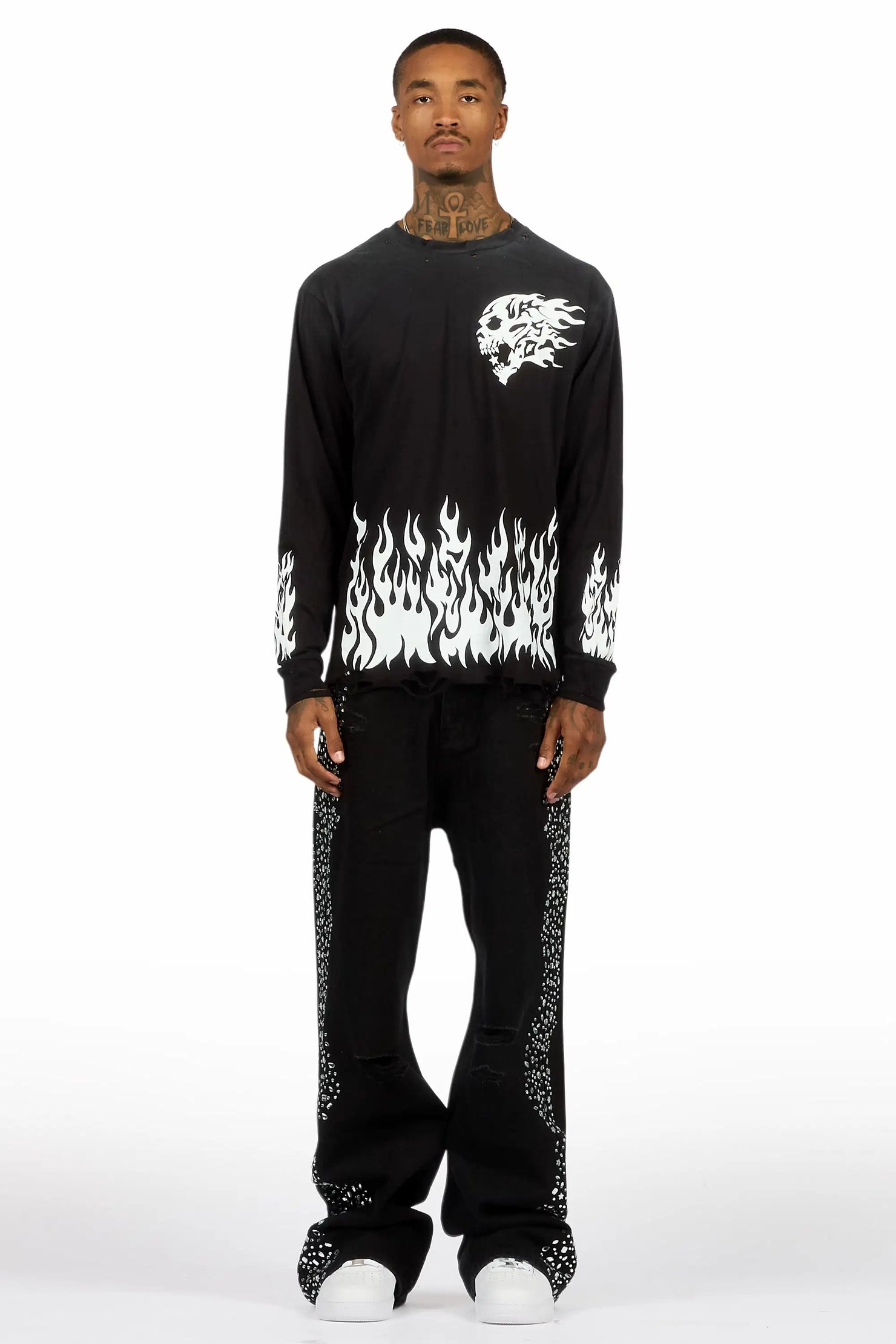 Bolor Black Rhinestone Baggy Jean