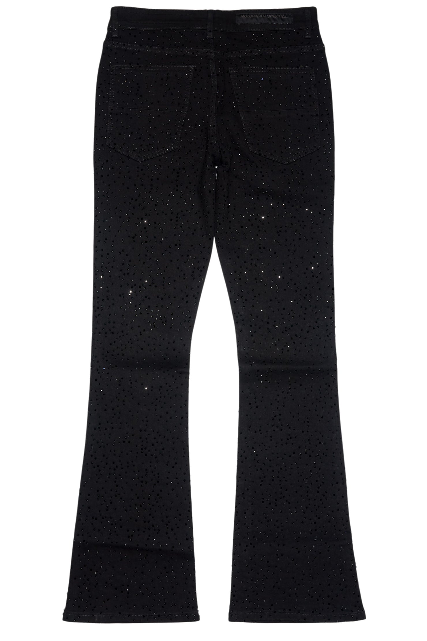 Lucki Black Rhinestone Stacked Flare Jean