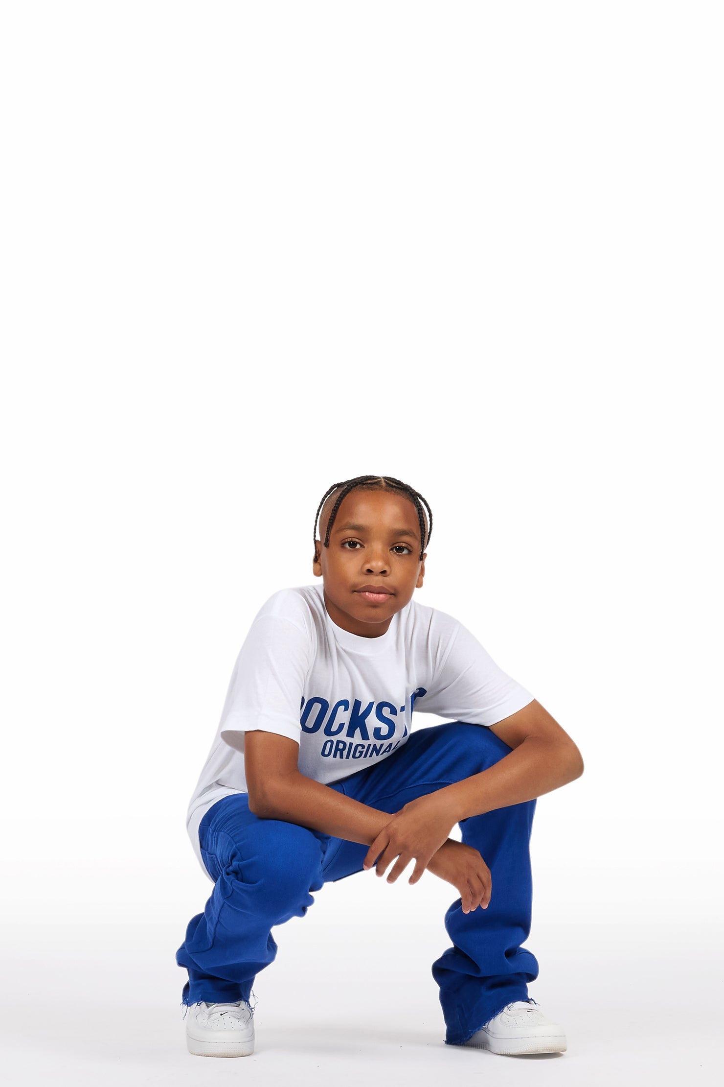 Boys Sana White/Royal T-Shirt/Dag Stacked Flare Jean Set