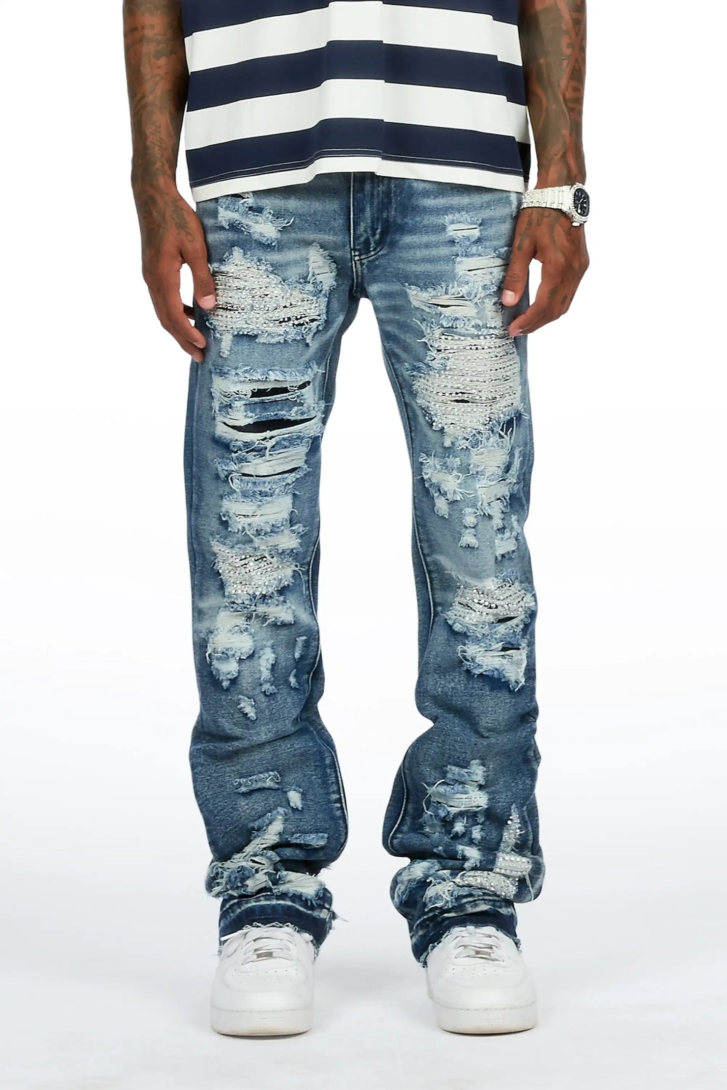 Mathey Medium Blue Rhinestone Stacked Fit Jean