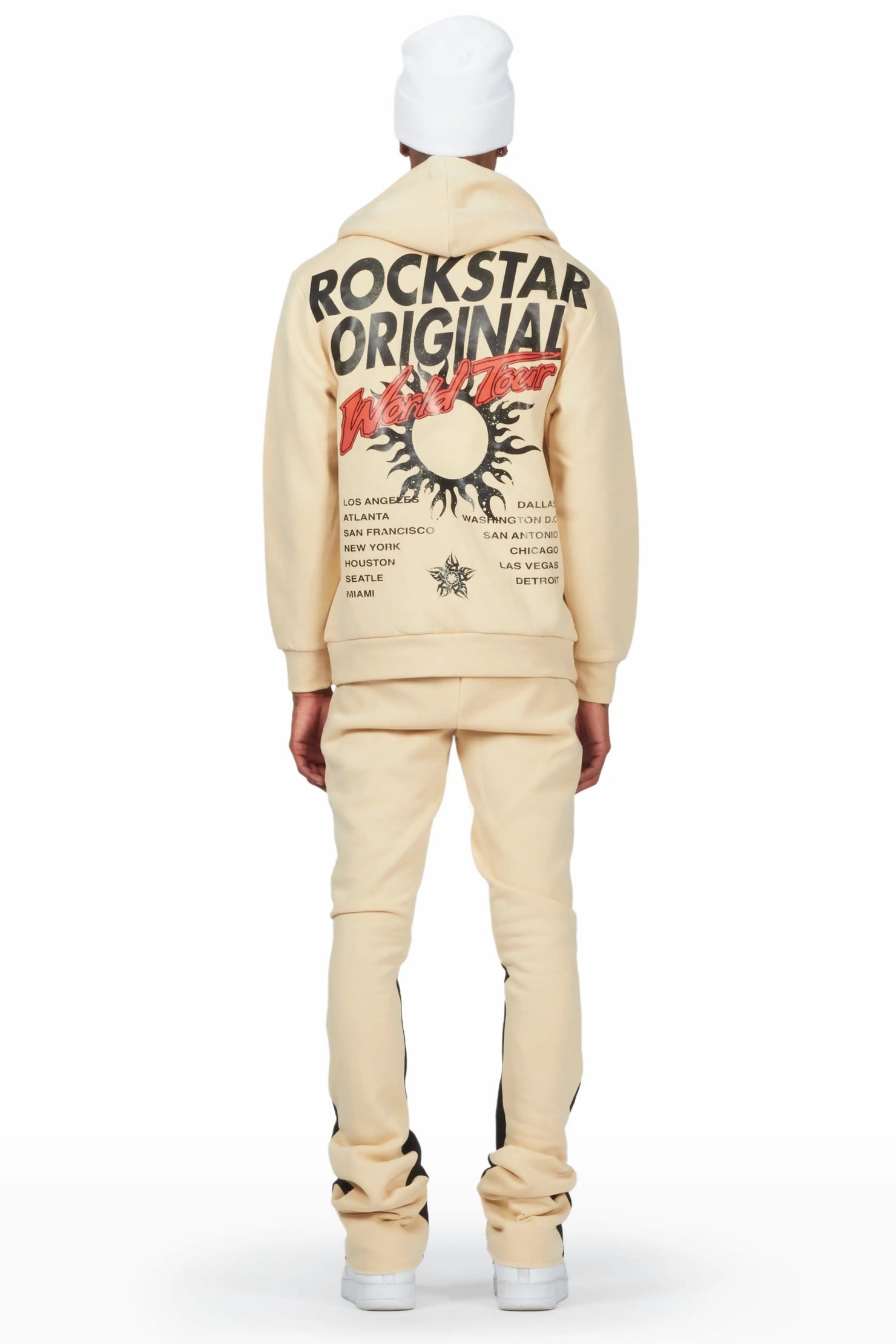 Yash Beige/Black Hoodie Stacked Flare Track Set