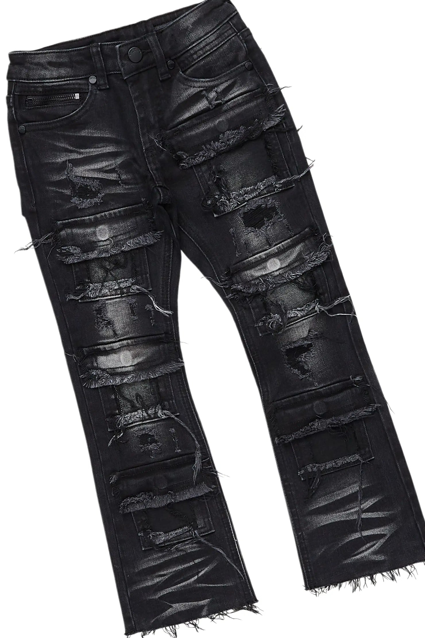 Boys Parsons Black Hoodie/Stacked Jean Set