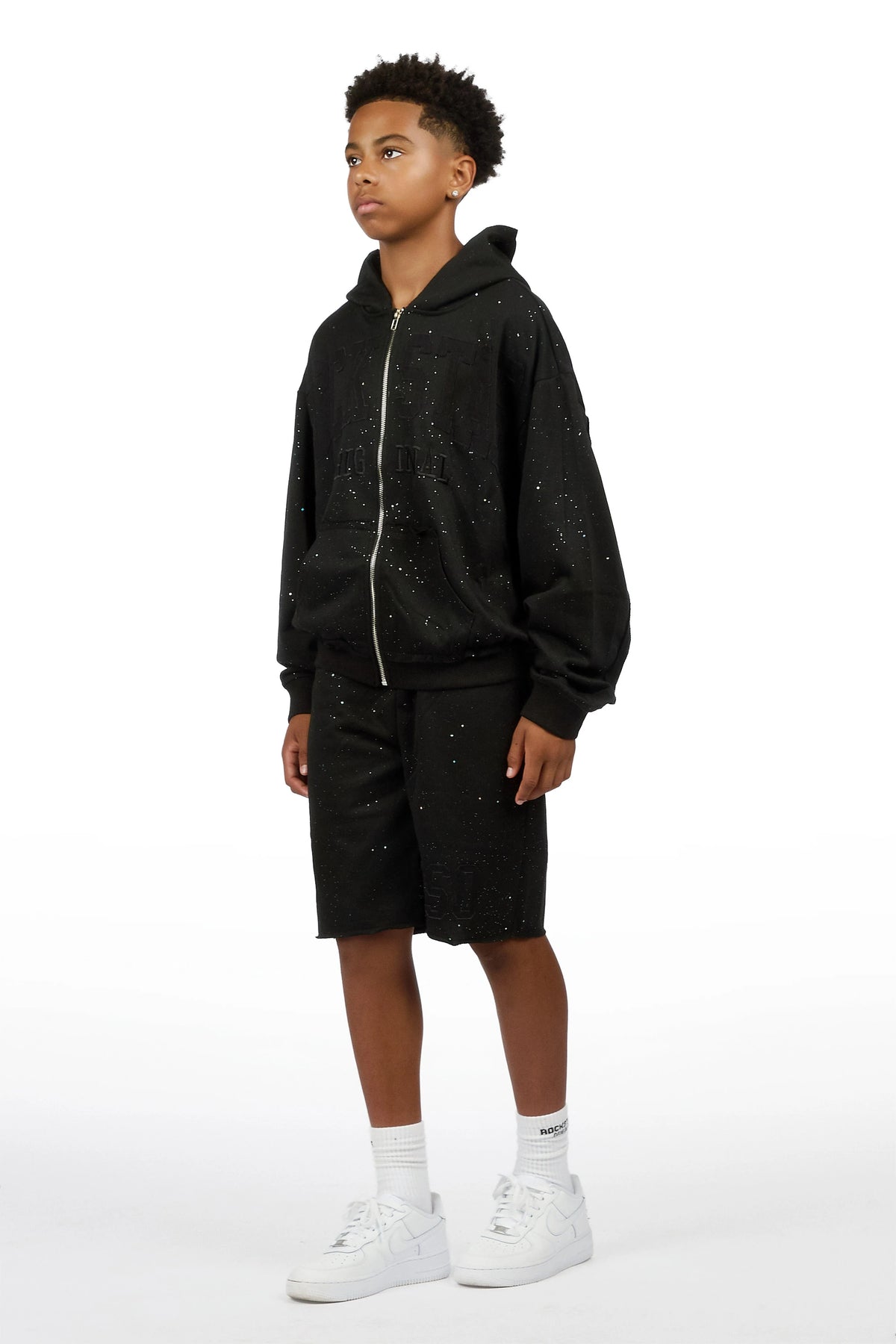 Boys Akila Black Glitz Hoodie Double Waisted Short Set
