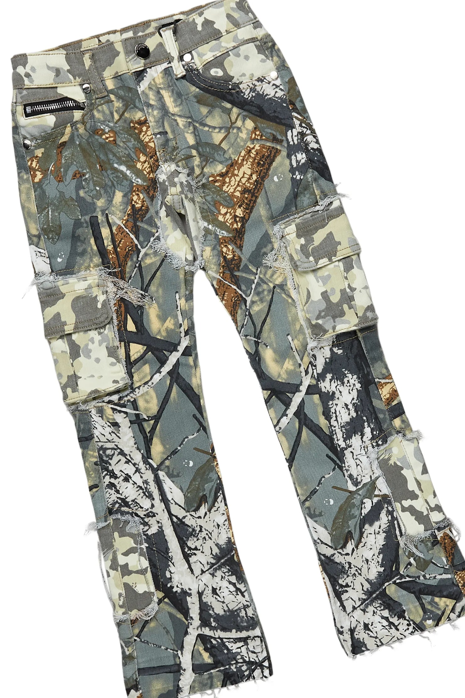 Boys Koen Grey/Tree Camo T-Shirt/Stacked Flare Jean Set