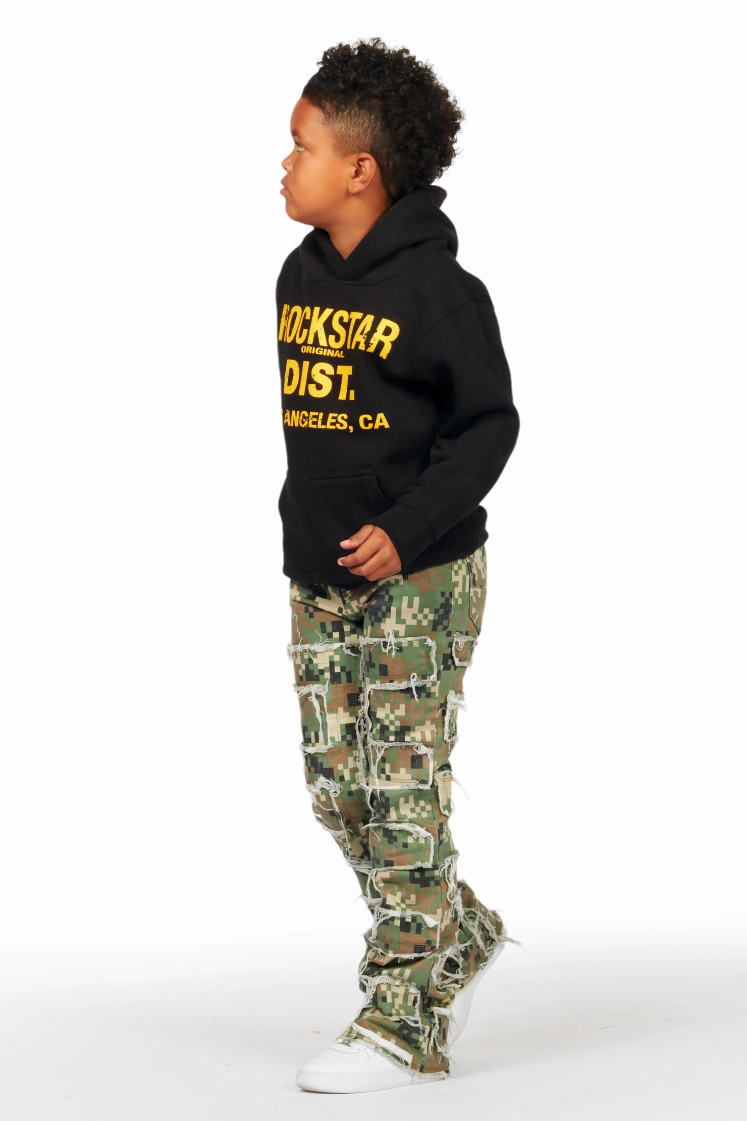 Boys Koen Black Hoodie/Stacked Flare Jean Set