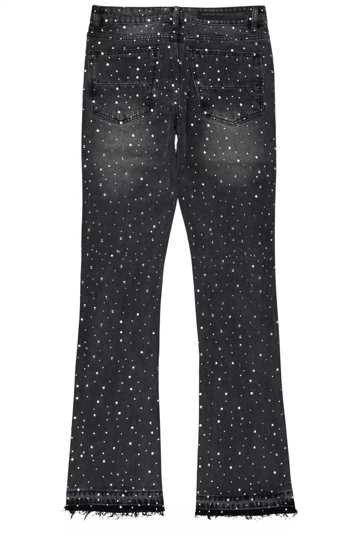 Stunt Dark Grey Rhinestone Stacked Flare Jean