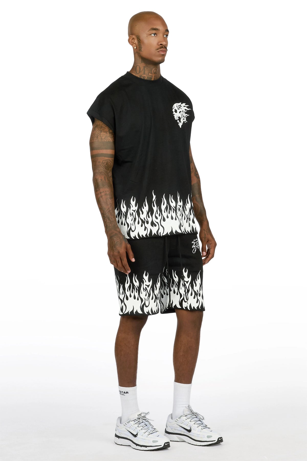 Bubble Black Cut Sleeve T-Shirt Short Set