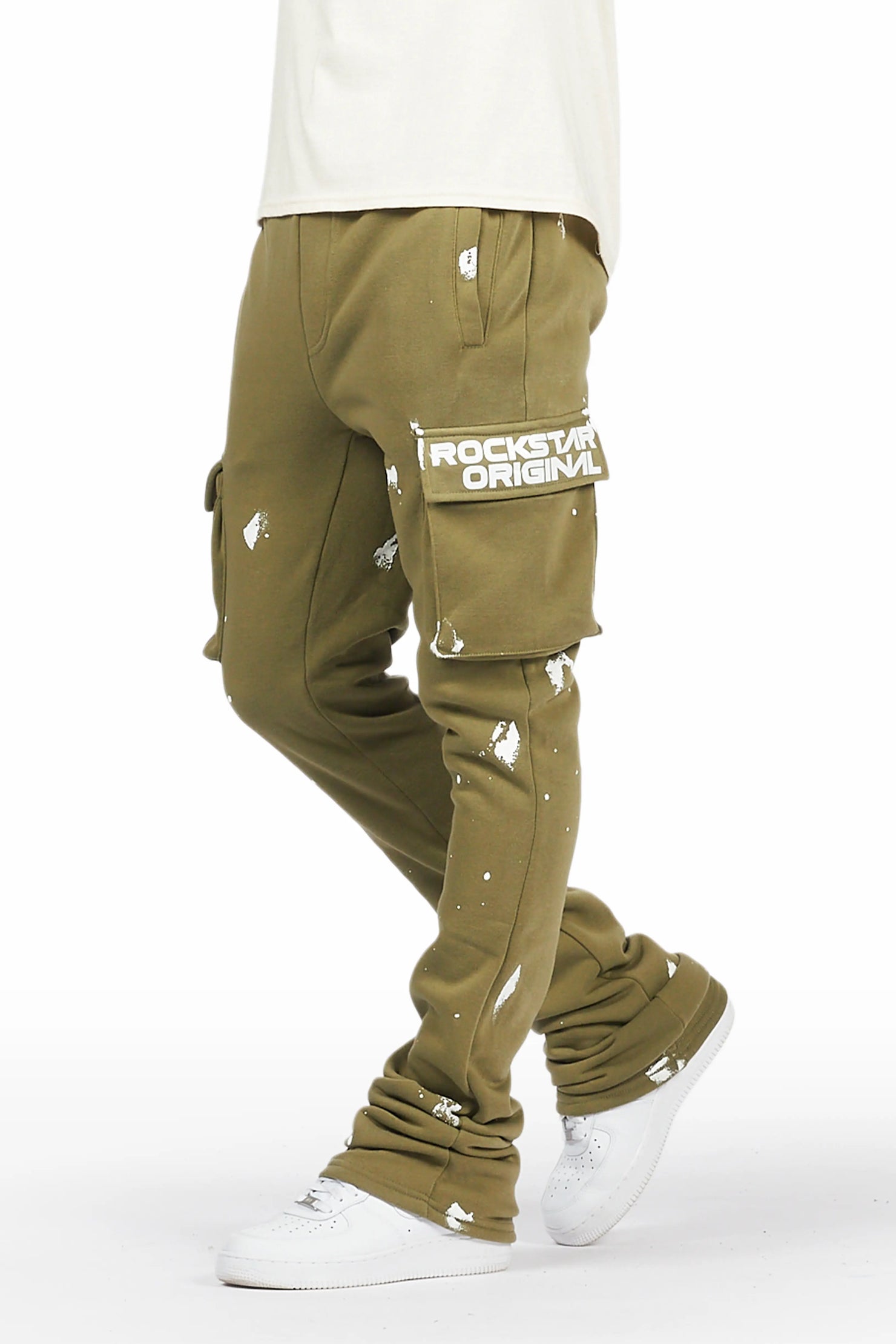 Radko Olive Stacked Flare Cargo Pants