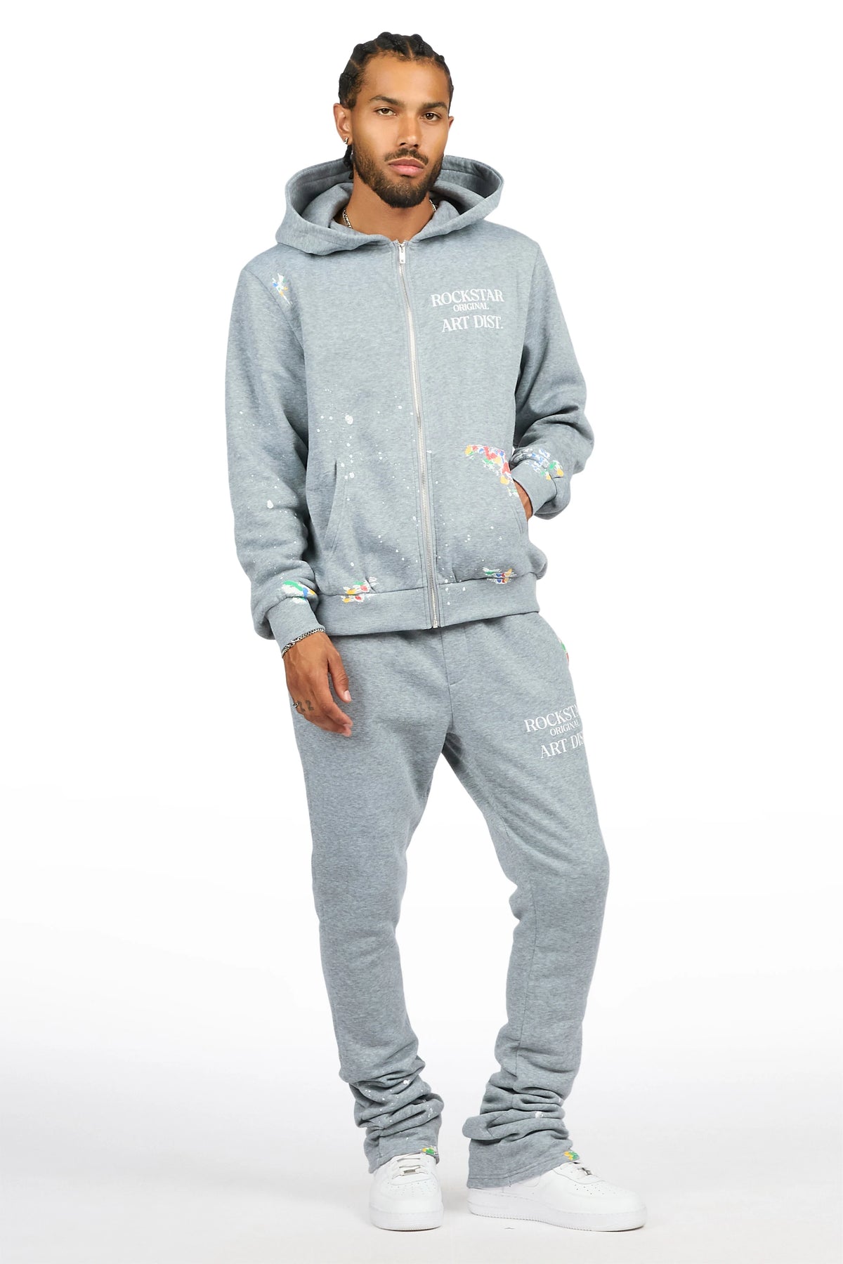 Art Dist Heather Grey Zip Up Hoodie/Stacked Track Set