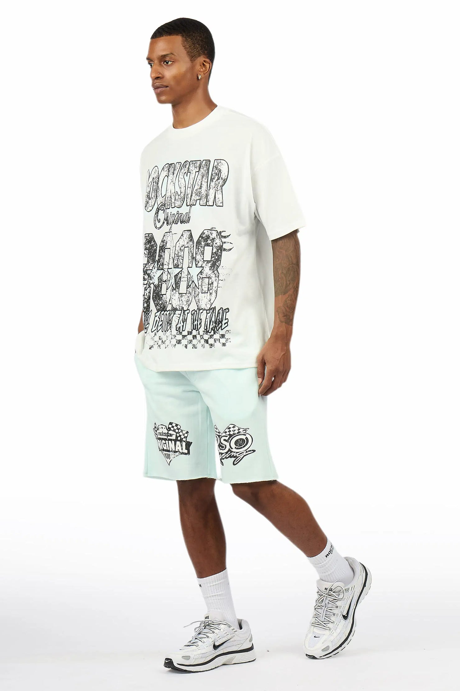 Racing Grung White/Mint Graphic T-Shirt Short Set