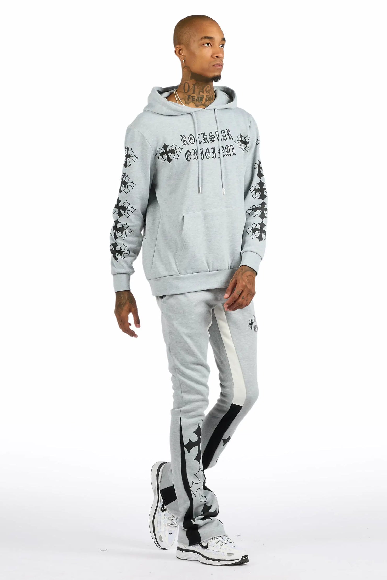 Michael Heather Grey/Black Hoodie/Stacked Flare Track Set