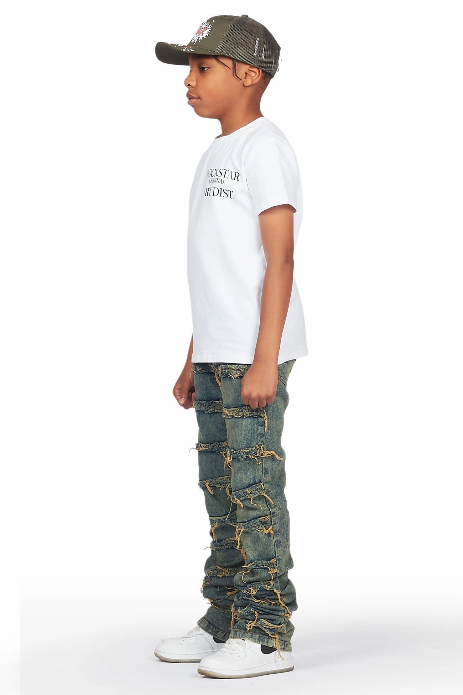Boys Niaz White T-Shirt/Skinny Stacked Flare Jean Set