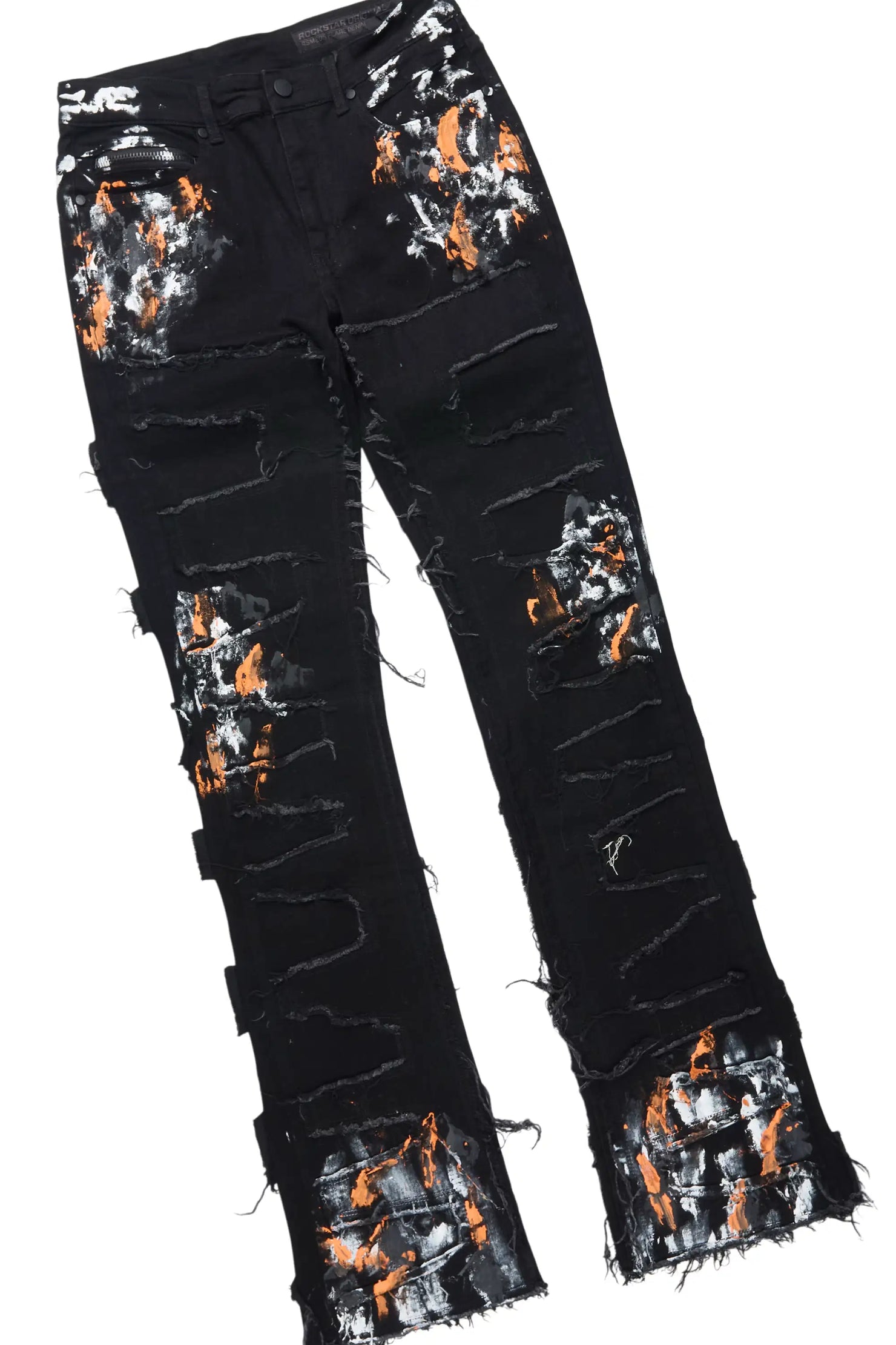 Saxon Black/Orange Hoodie/Stacked Flare Jean Set