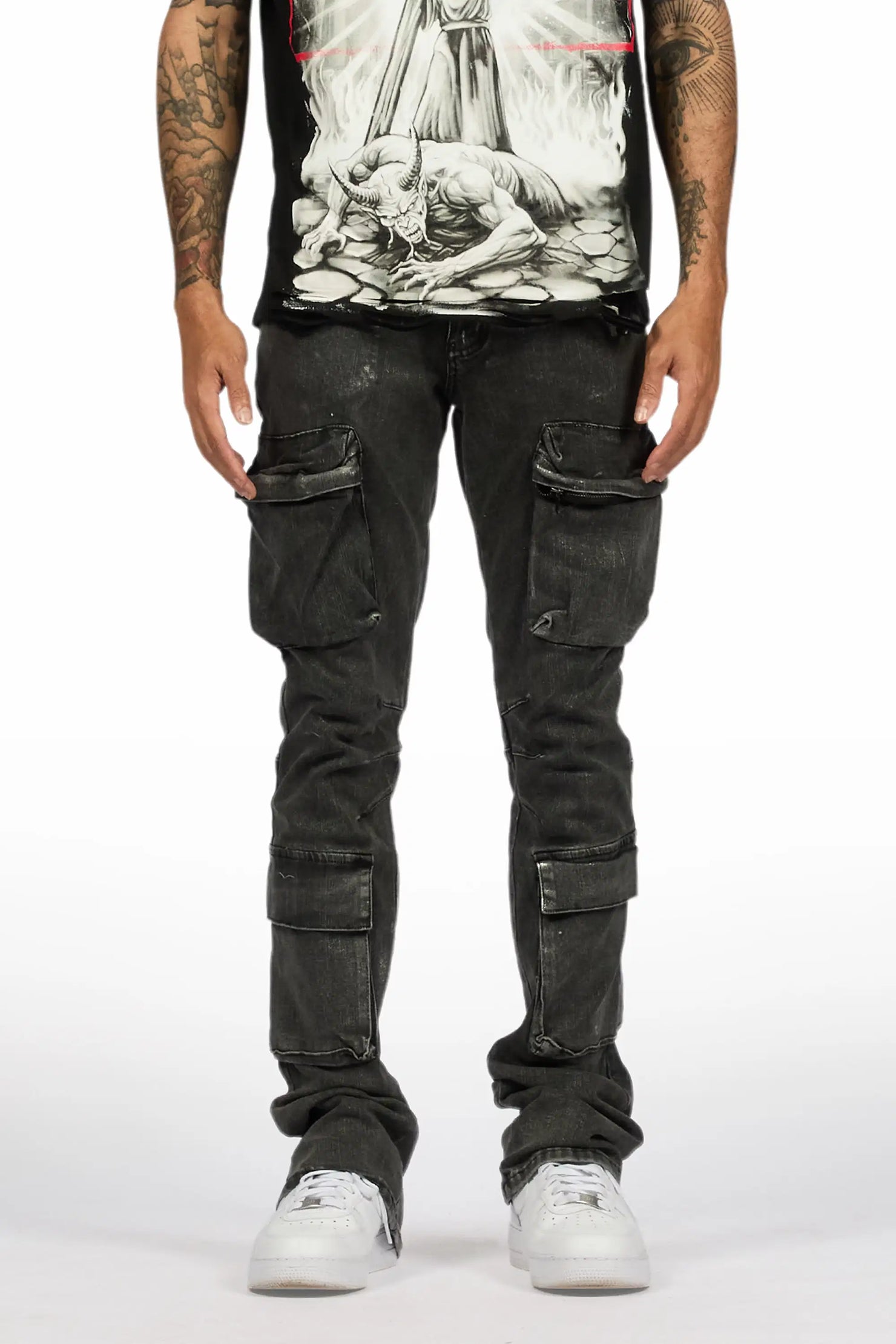 Titan Foil Stacked Flare Jean