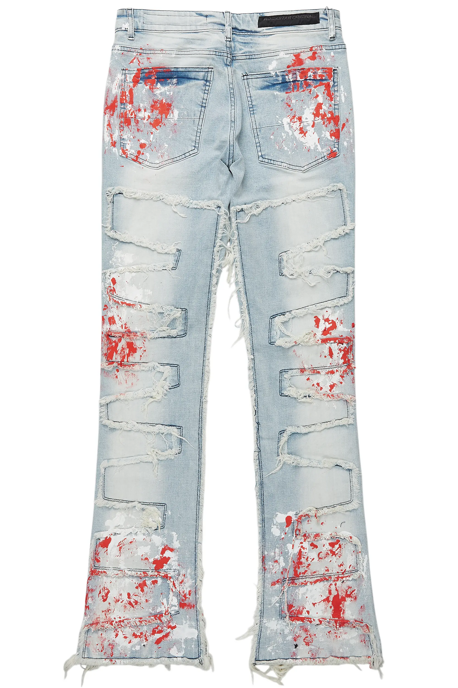 Kodak Blue/Red Painter Stacked Flare Fringe Jean