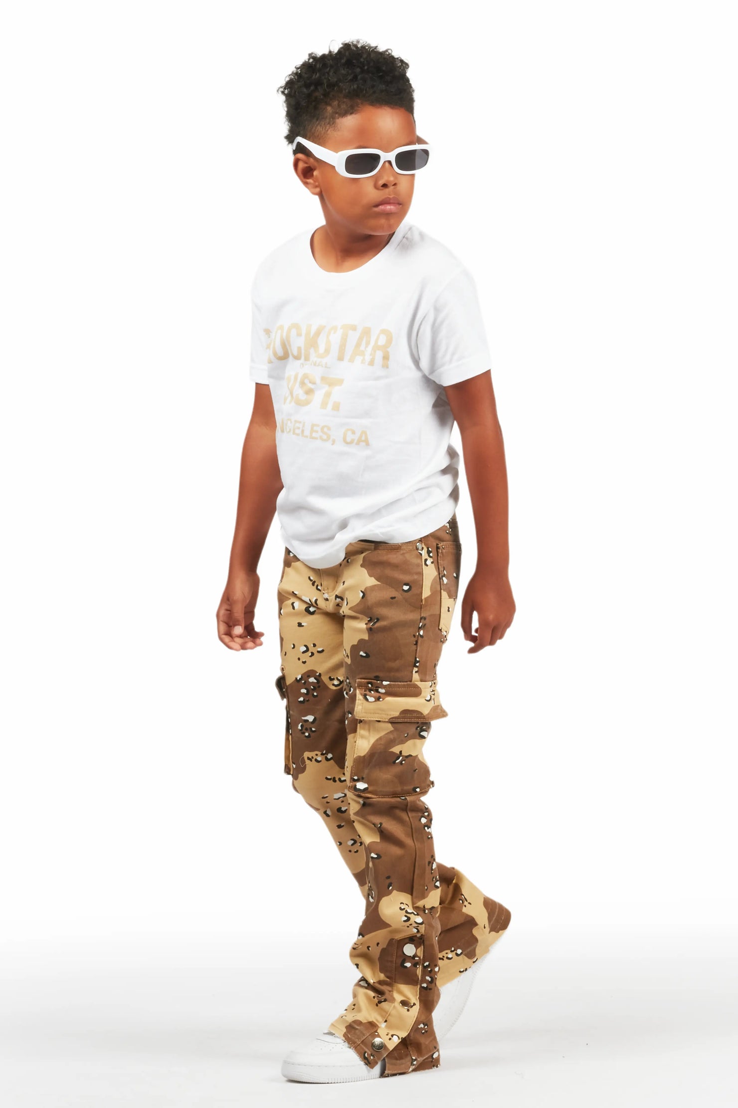 Boys Waage Desert Camo Stacked Flare Cargo Jean