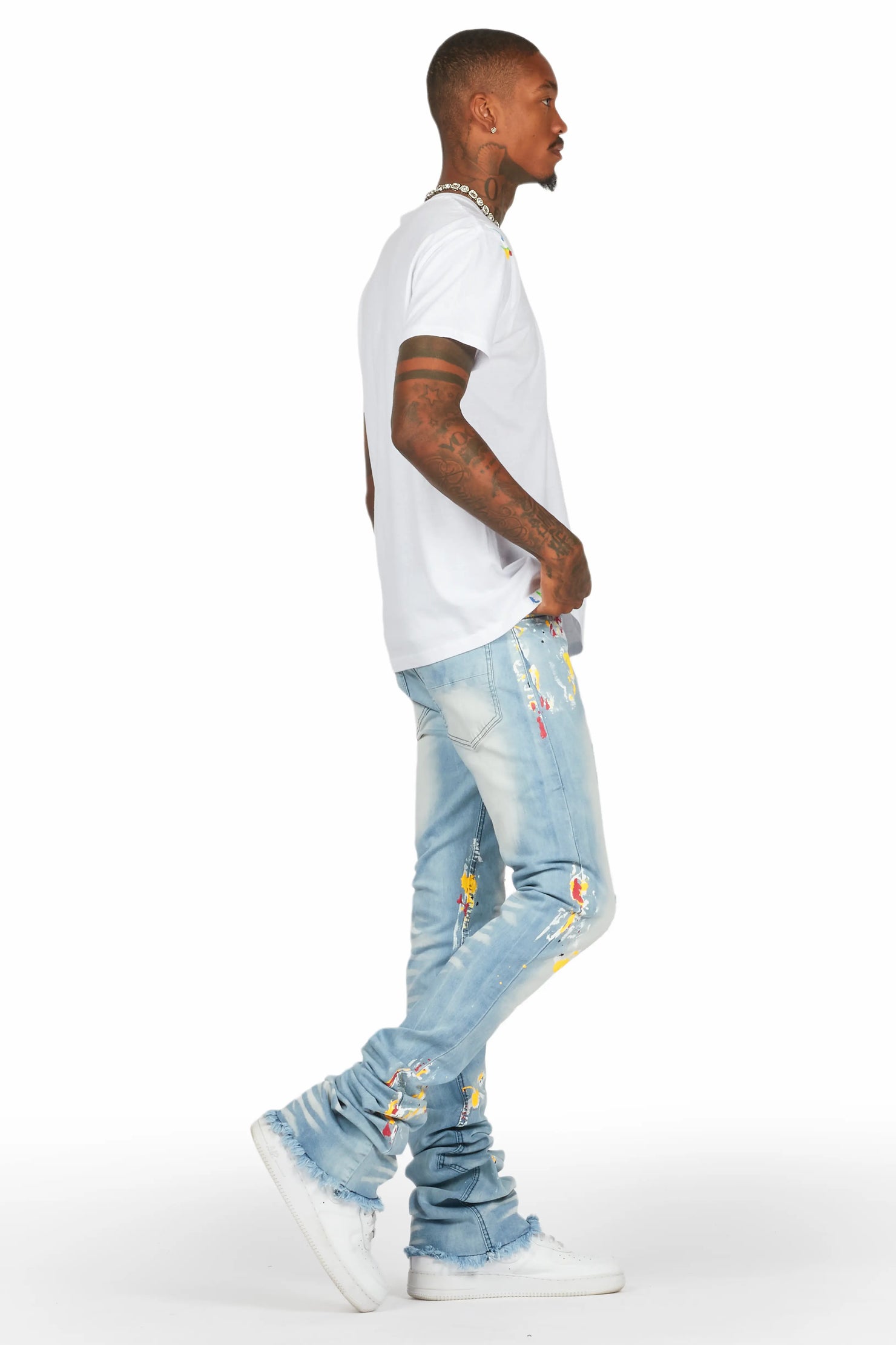 Bashar Blue Painter Super Stacked Flare Jean