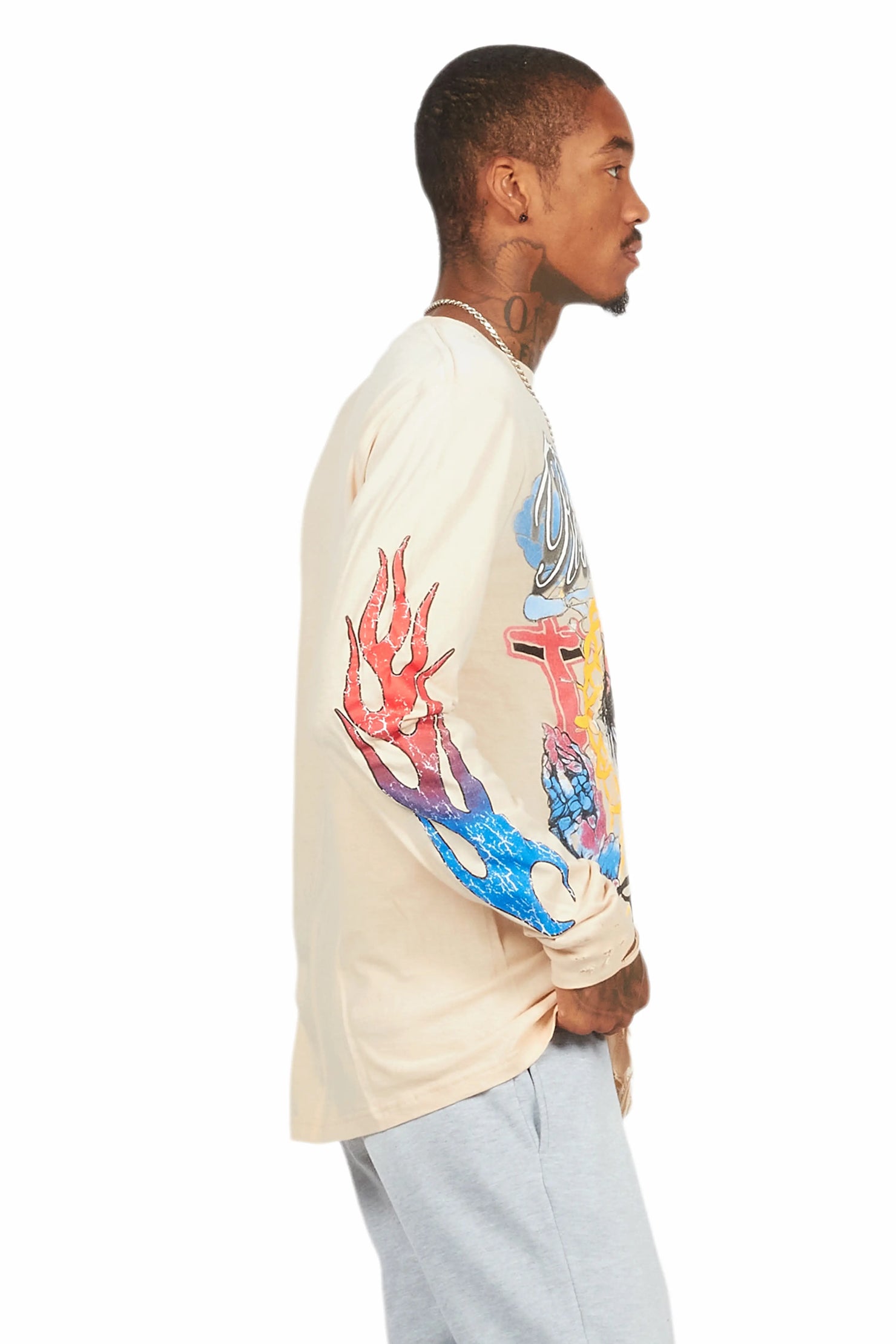 Tadashi Beige Long Sleeve Graphic T-Shirt