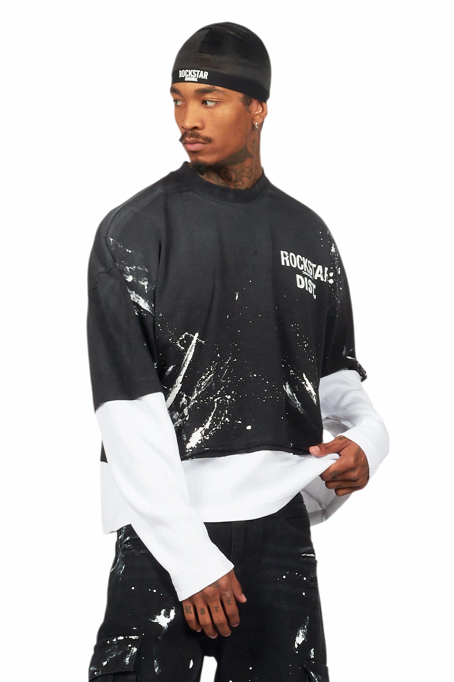 Paley Black Thermal Double Layer Boxy Crop T-Shirt