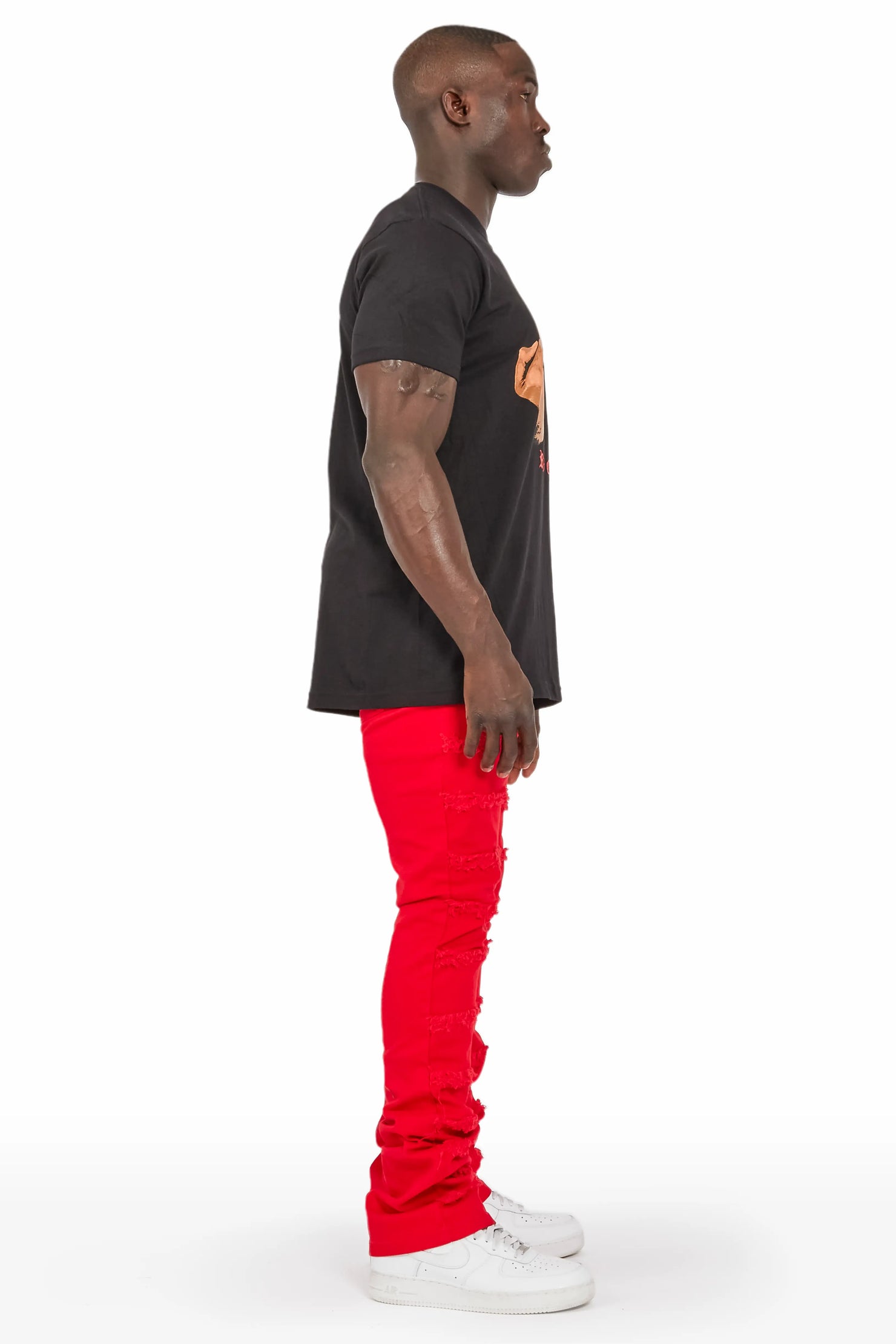 Niklaus Red Stacked FLare Jean