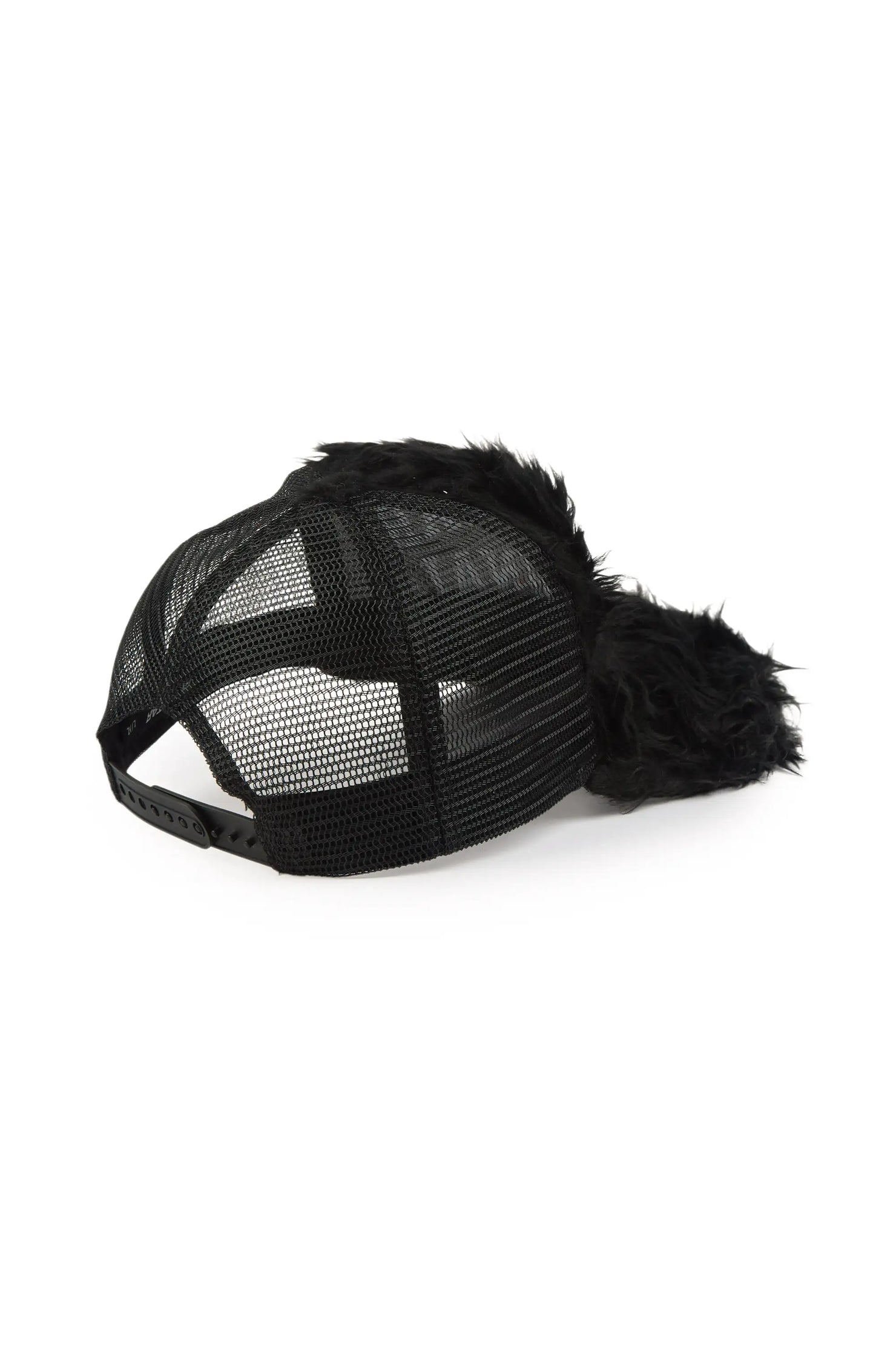 Girls Shaggy Black Fur Trucker Hat