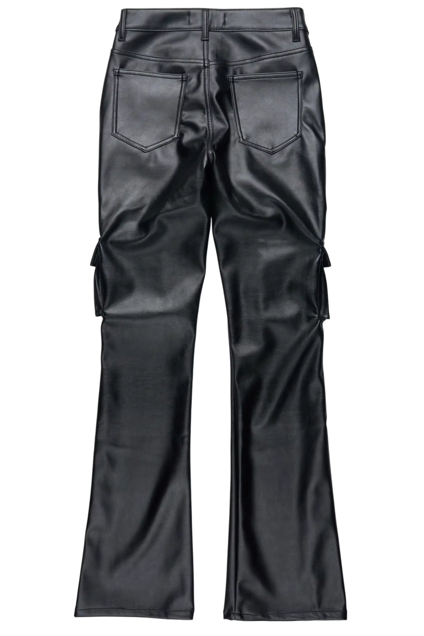 Caressia Black PU Cargo Stacked Flare Pant