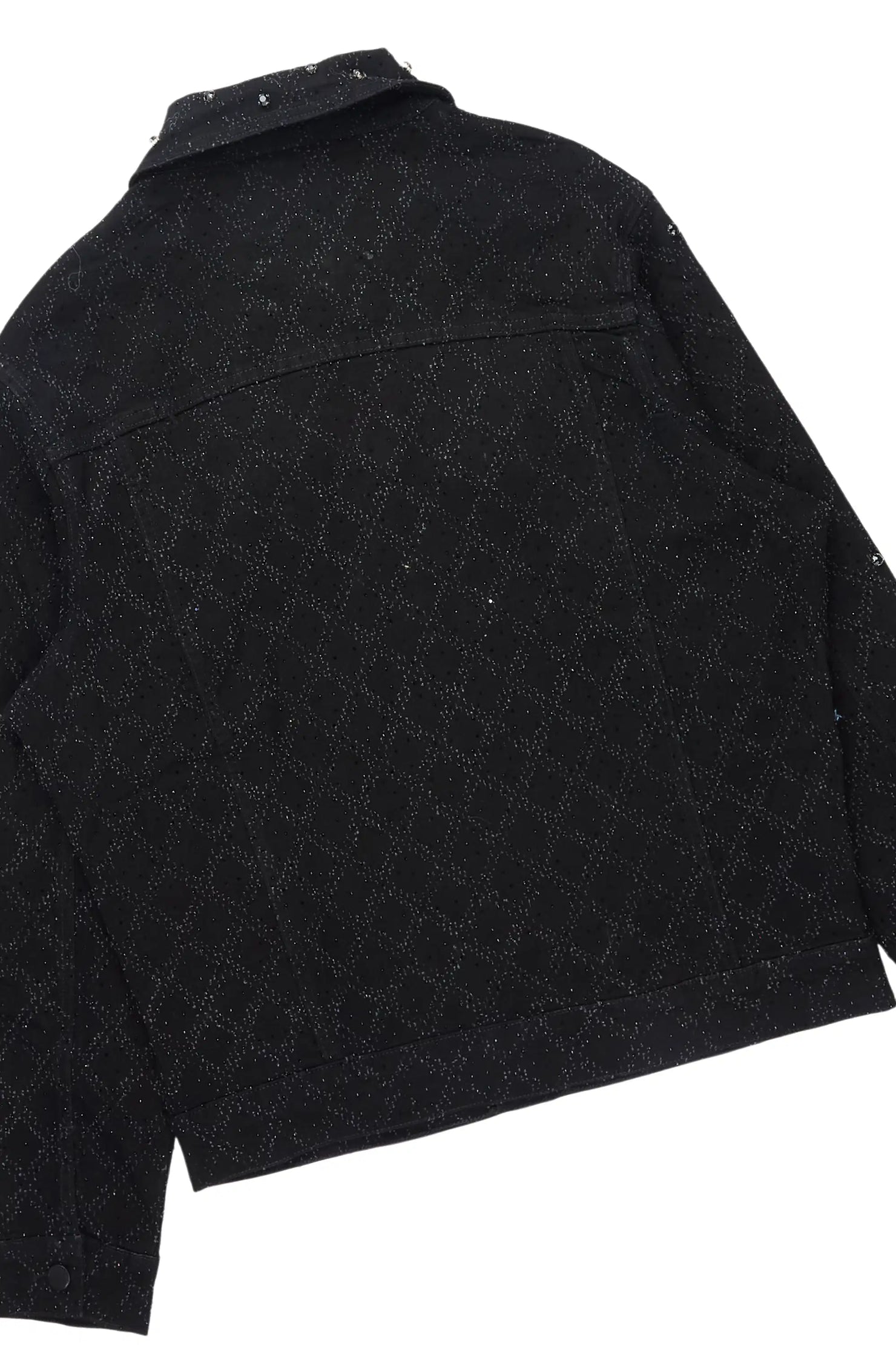 Glit Jet Black Rhinestone Denim Jacket/Stacked Flare Jean Set