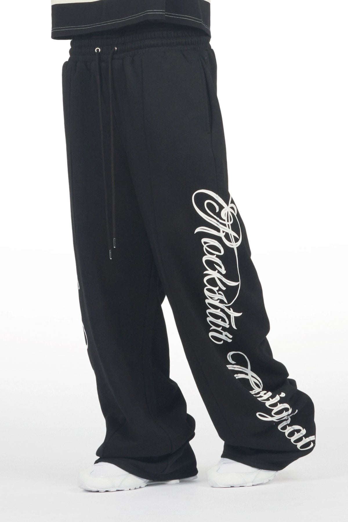 Ivola Black Double Waisted Baggy Fit Pant
