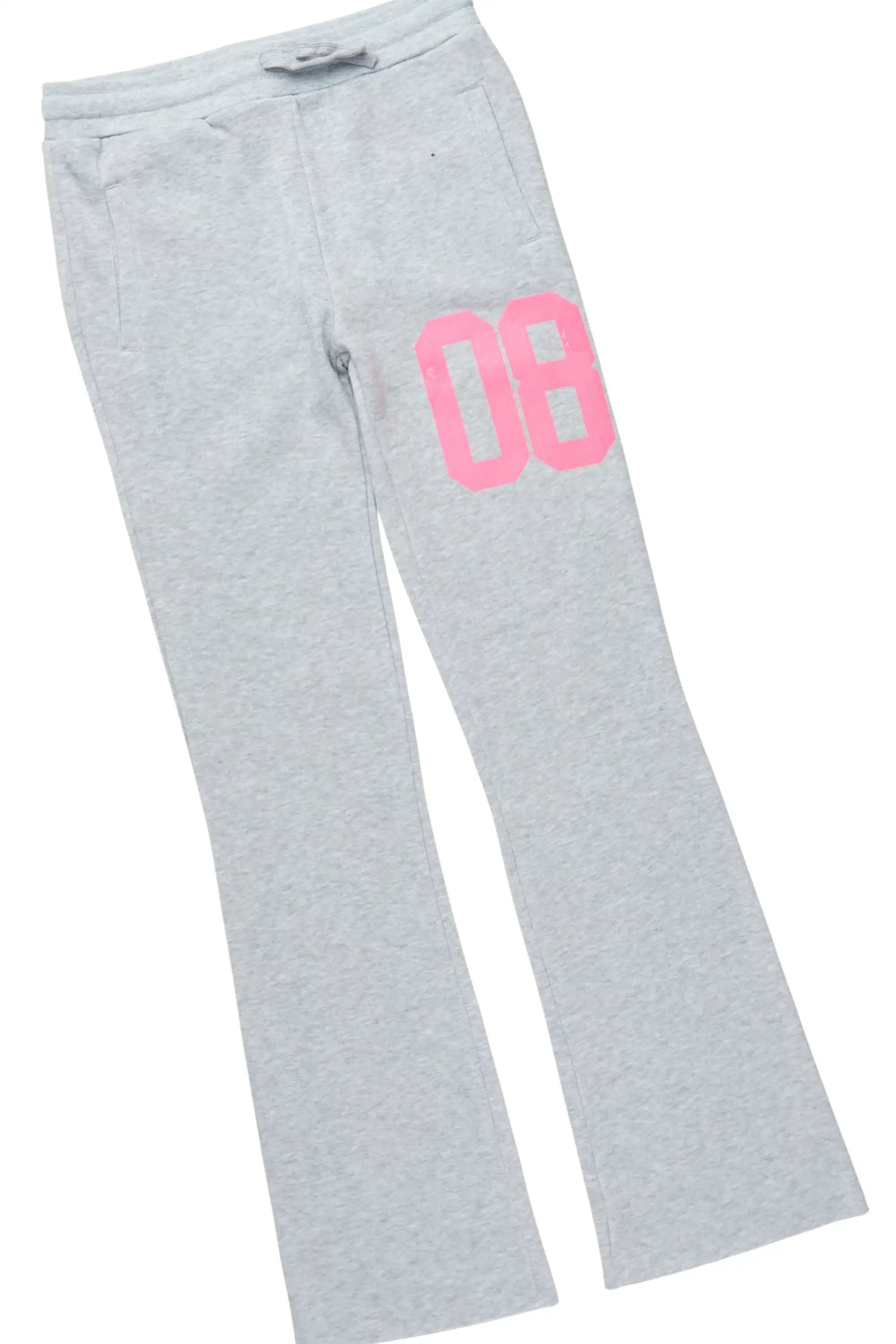 Girls Kammy 2.0 Heather Grey/Pink Hoodie/Stacked Flare Track Set