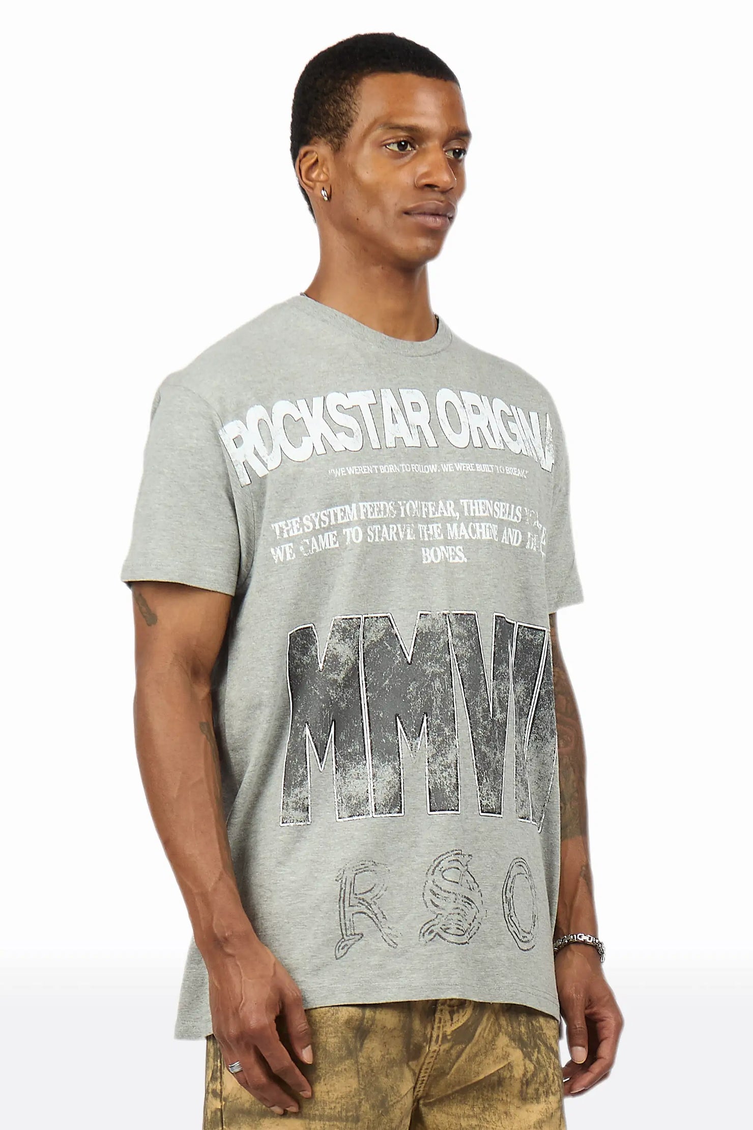 Caezor Grey Oversized Graphic T-Shirt