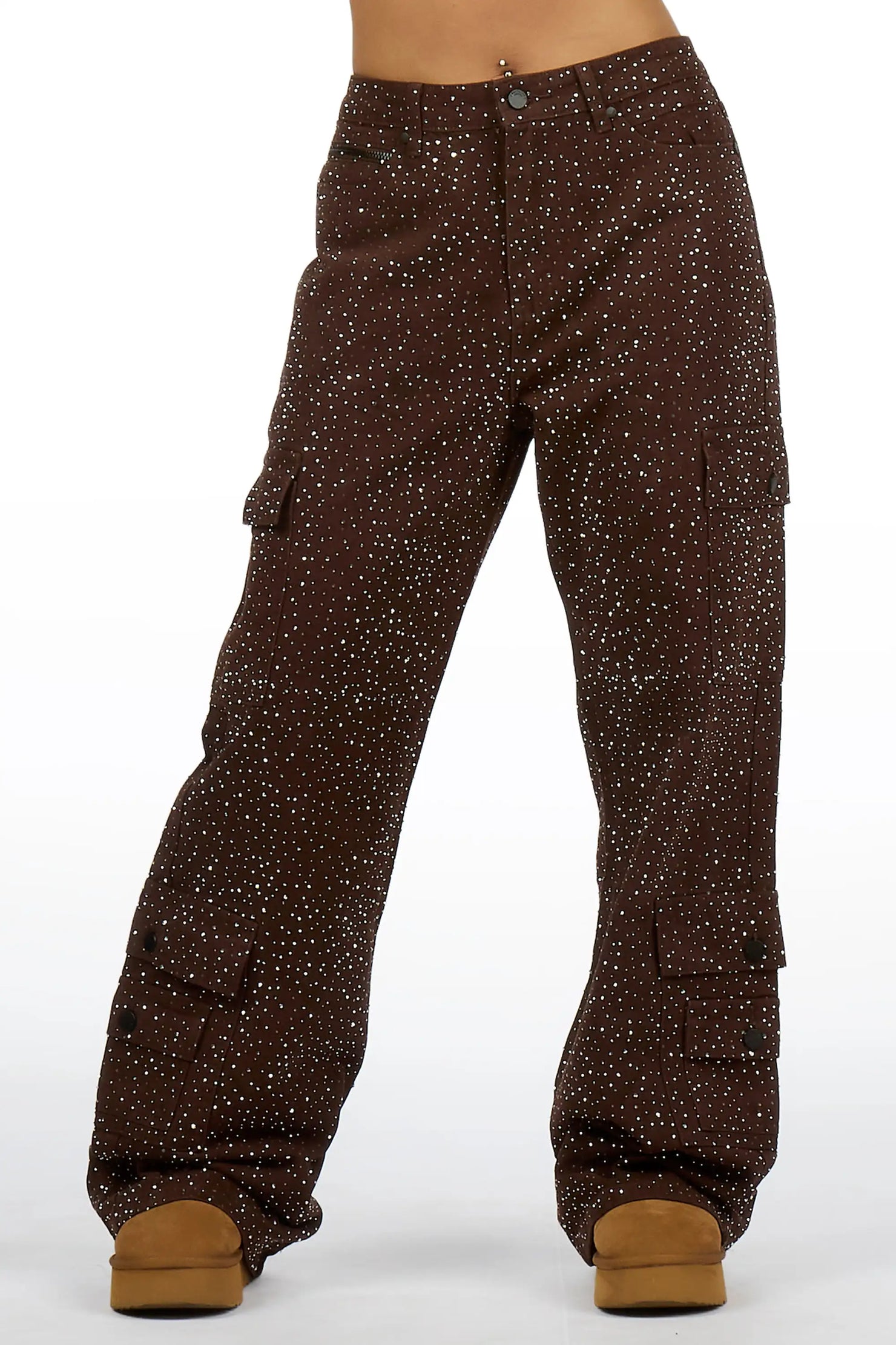 Dominika Brown Rhinestone Baggy Fit Jean