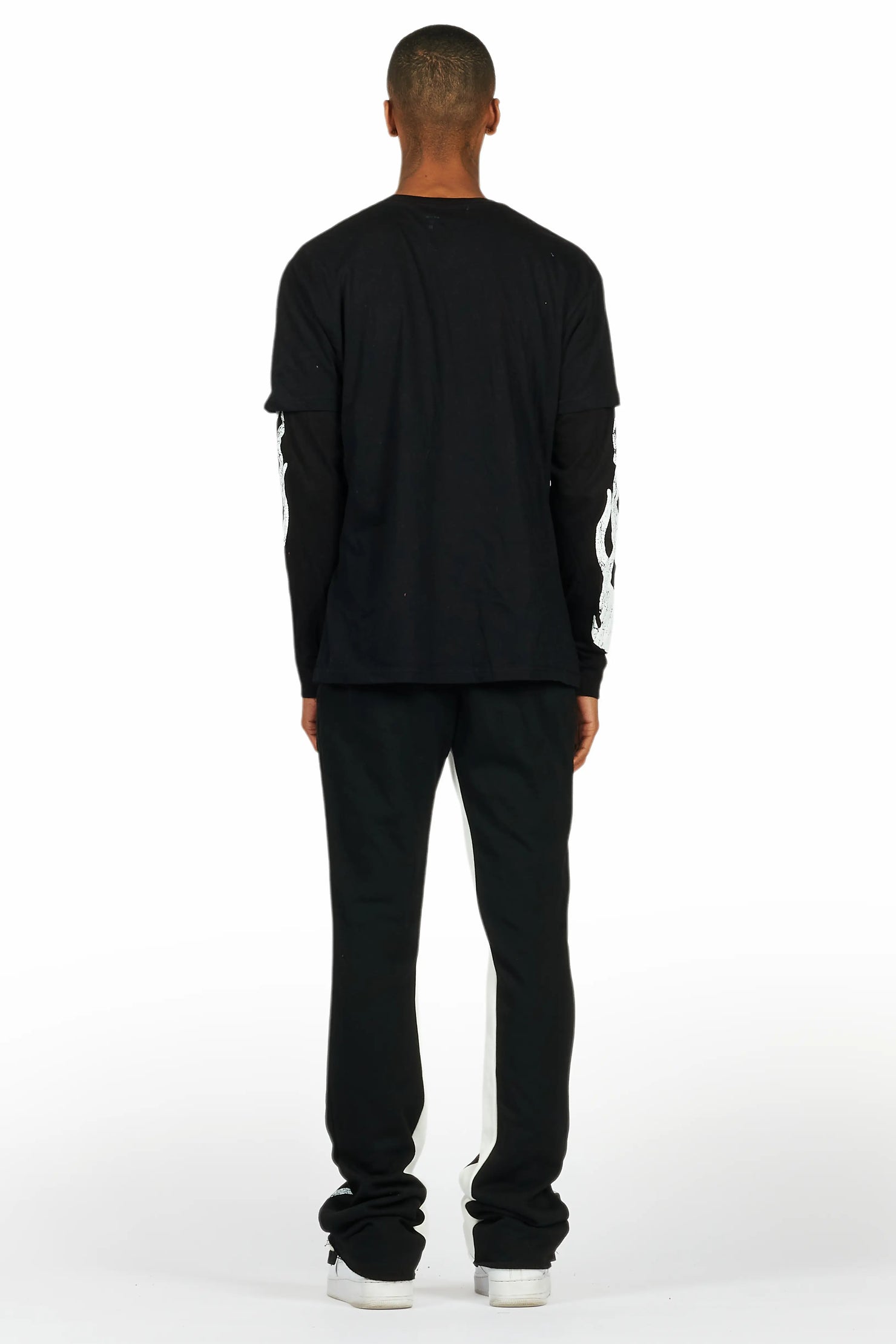 Amos Black Double Layer T-Shirt/Stacked Baggy Pant Set