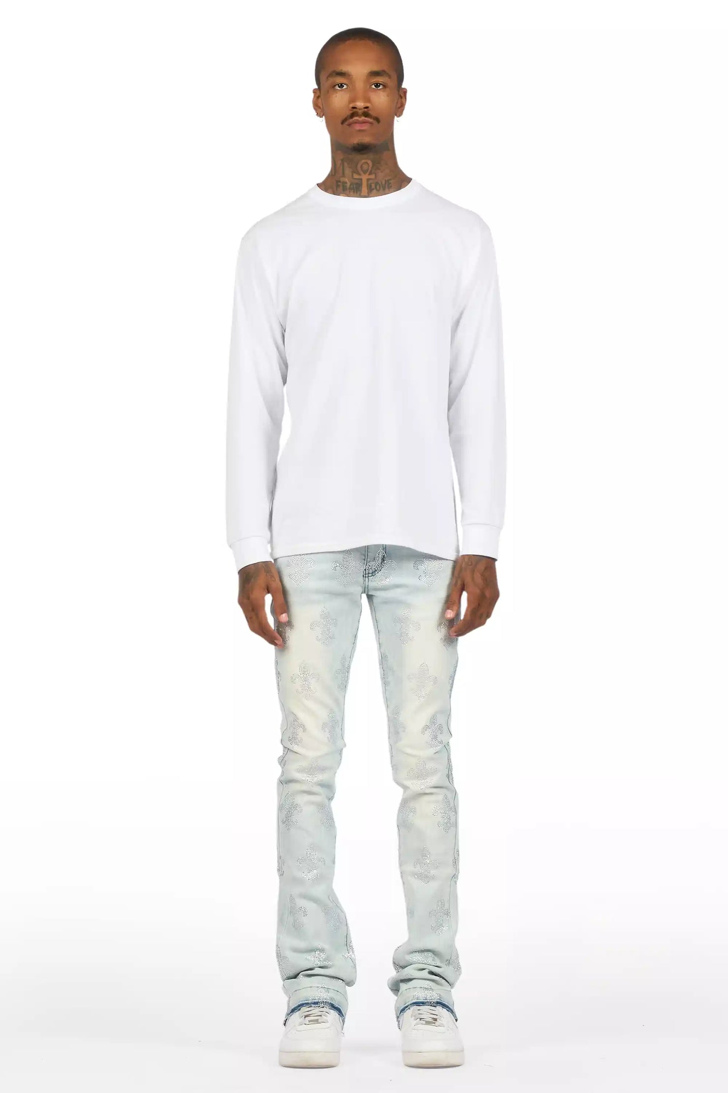 Shyne Light Blue Rhinestone Stacked Flare Jean