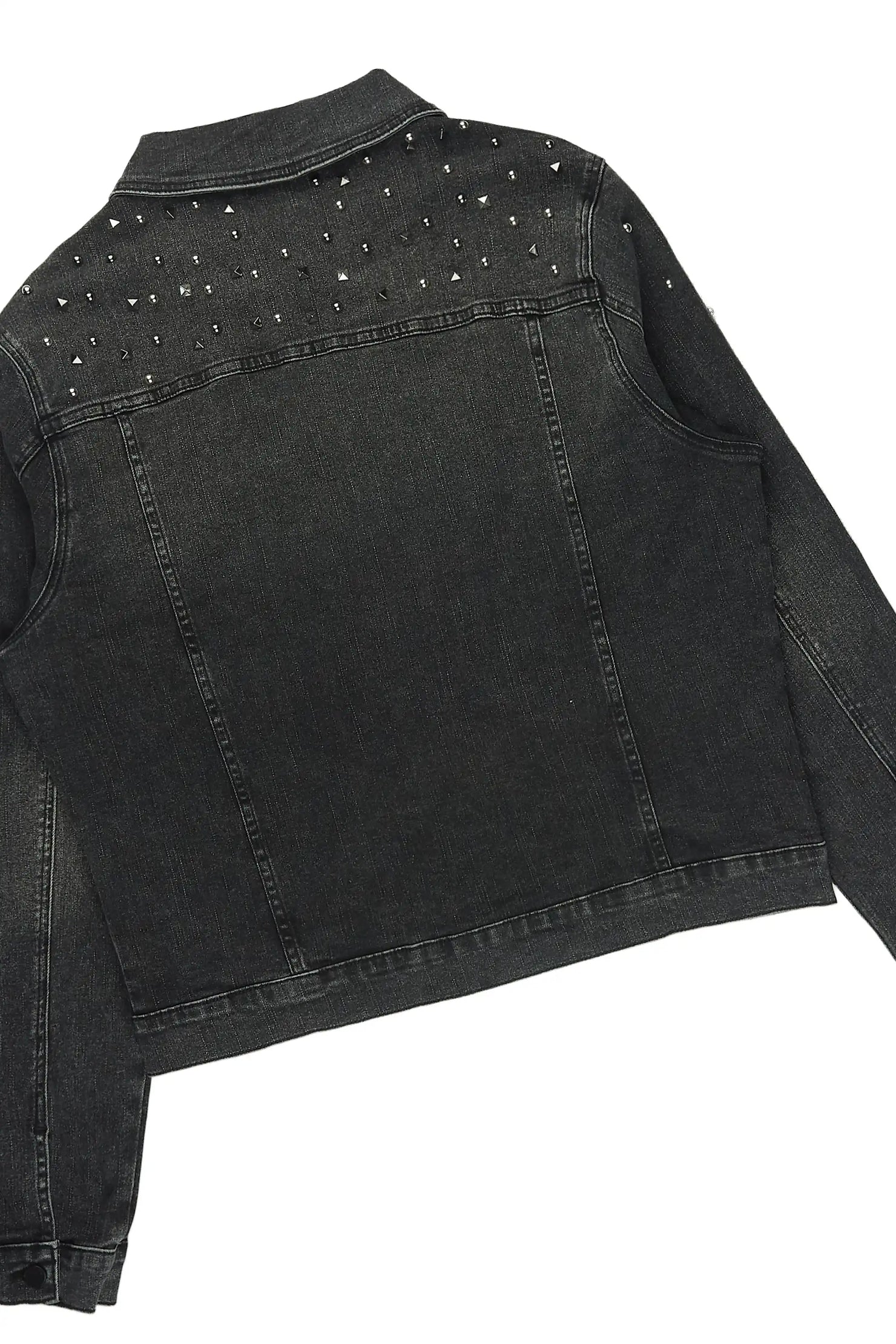 Norris Jet Black Rhinestone Denim Jacket/Stacked Flare Jean Set
