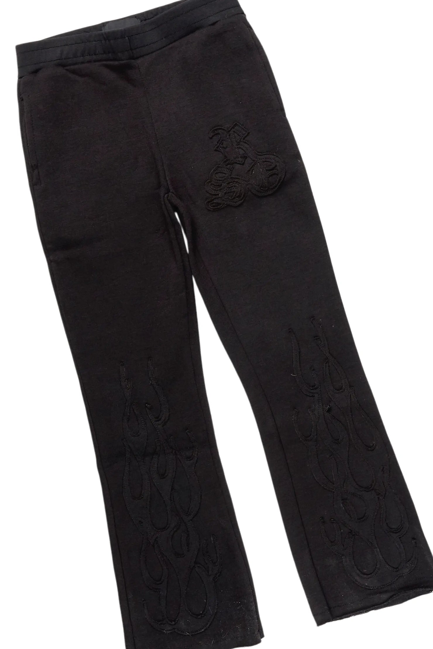 Boys Foresty Black Hoodie Stacked Flare Track Set