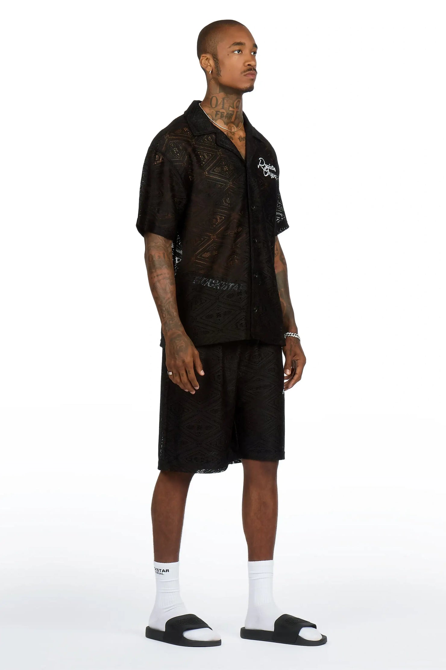 Sheck Black Button Down Shirt/Short Set