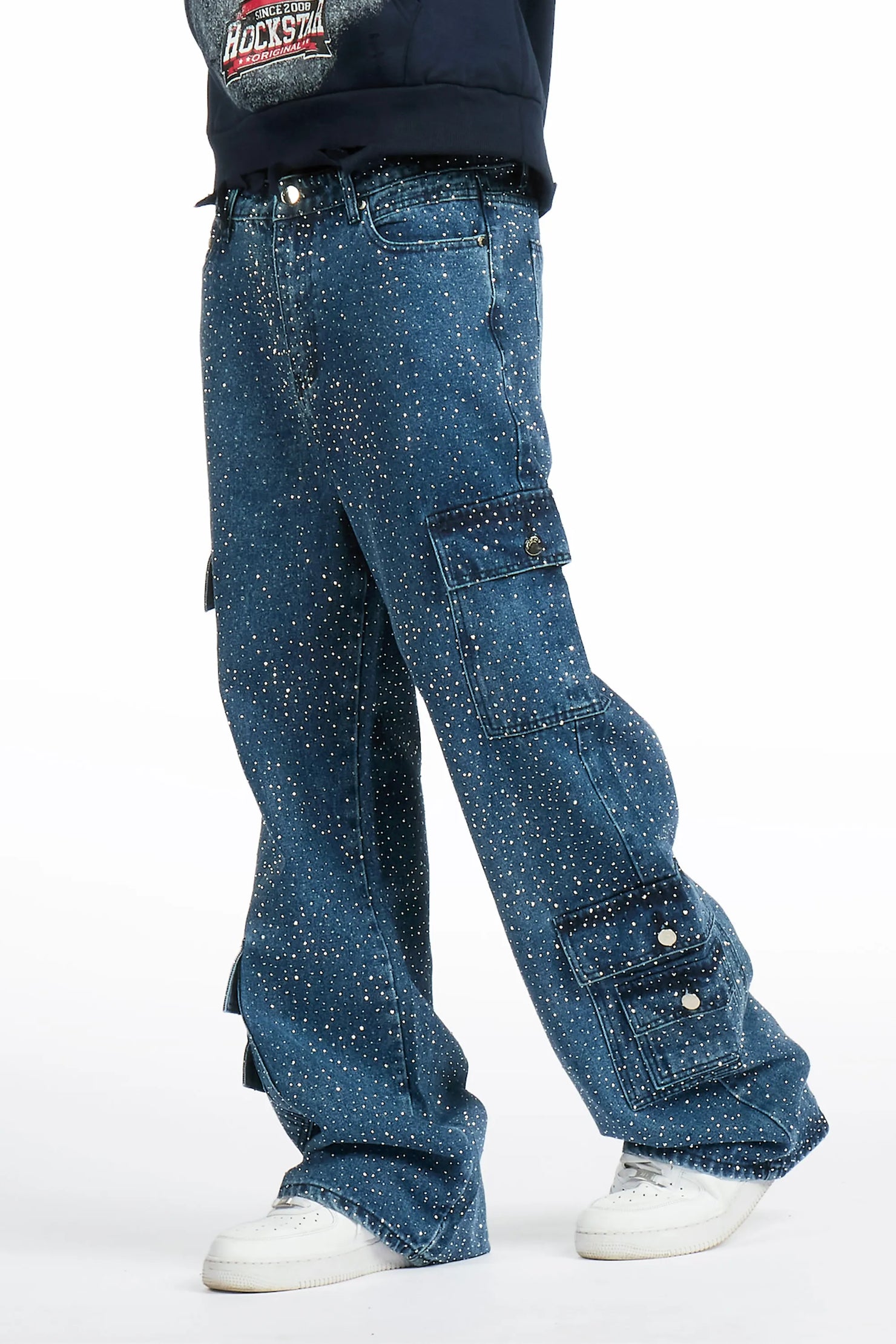 Aeson Dark Blue Rhinestone Baggy Fit Jean