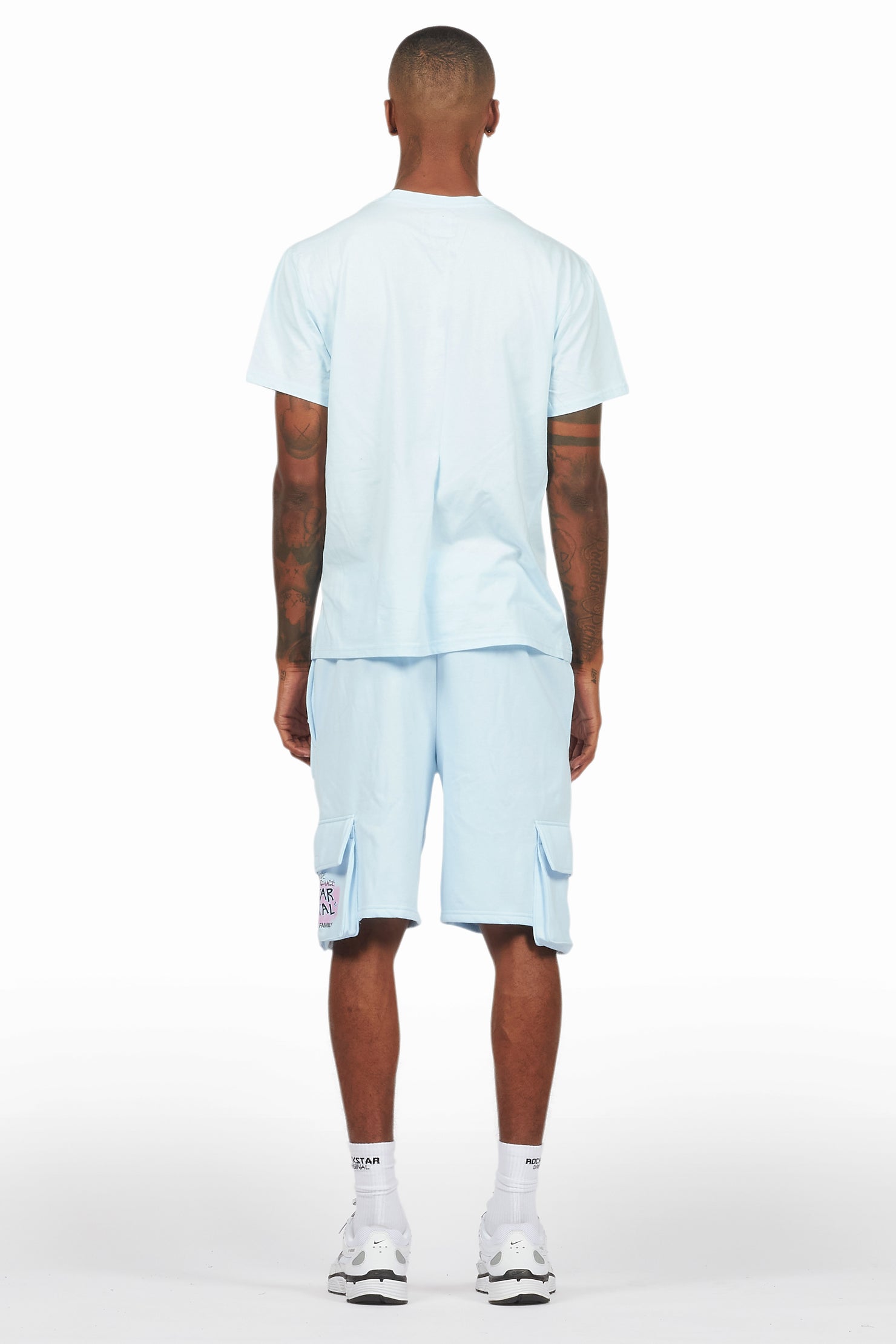 Beno Baby Blue T-Shirt Cargo Shorts Set