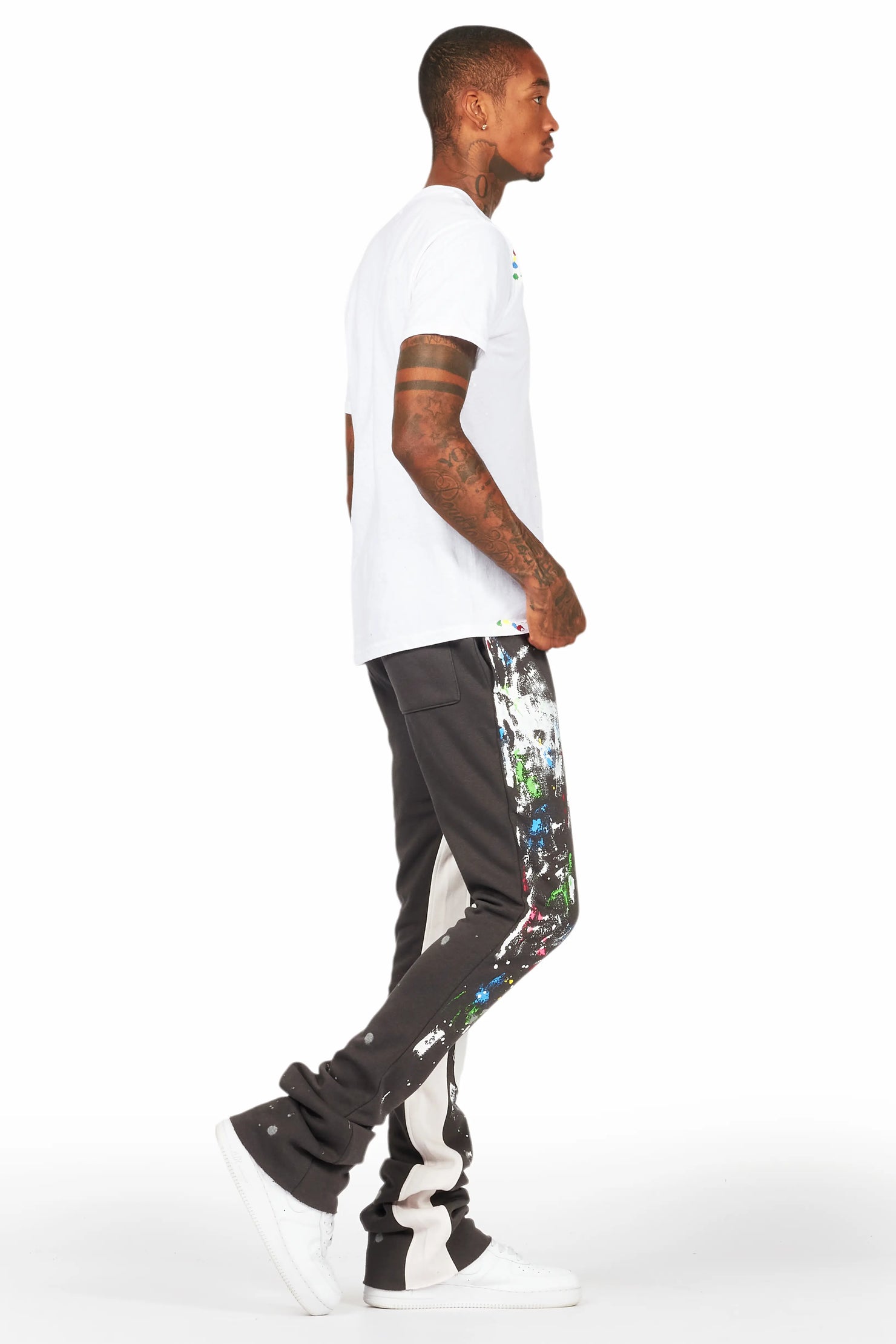 Washi Vintage Grey Patchwork Stacked Flare Track Pant