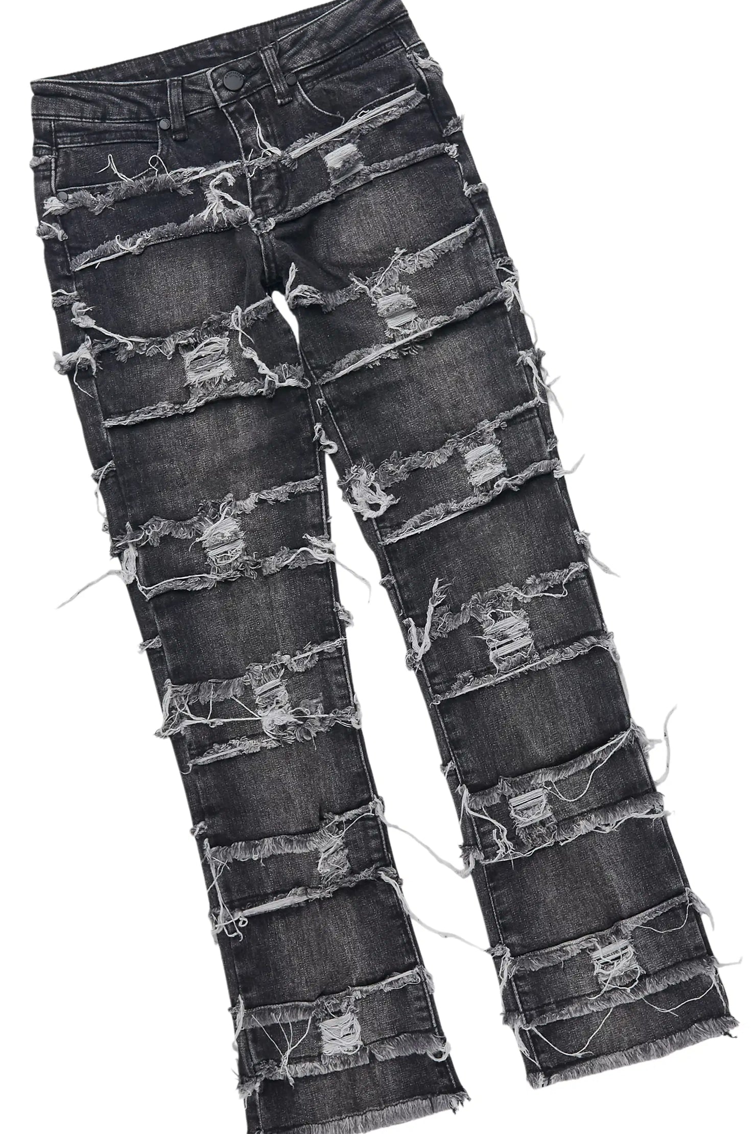 Boys Beno Black Long Sleeve T-Shirt & Sten Black Stacked Jean Set