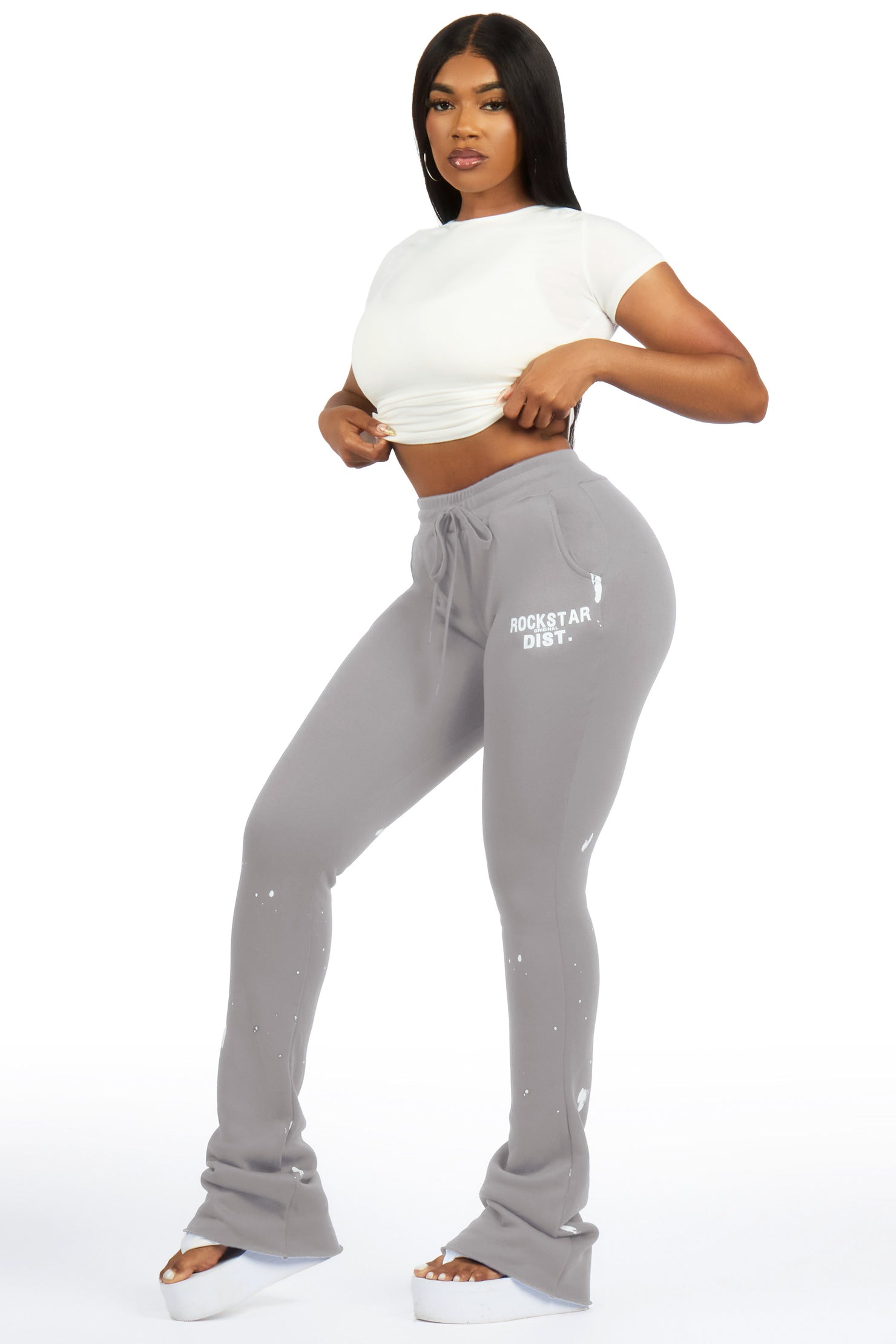 Nylia Grey Super Stacked Track Pant