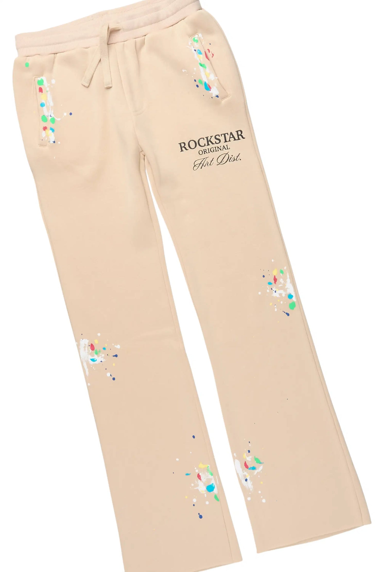 Boys Rockstar Art Dist. 2.0 Beige Hoodie/Stacked Flare Track Set