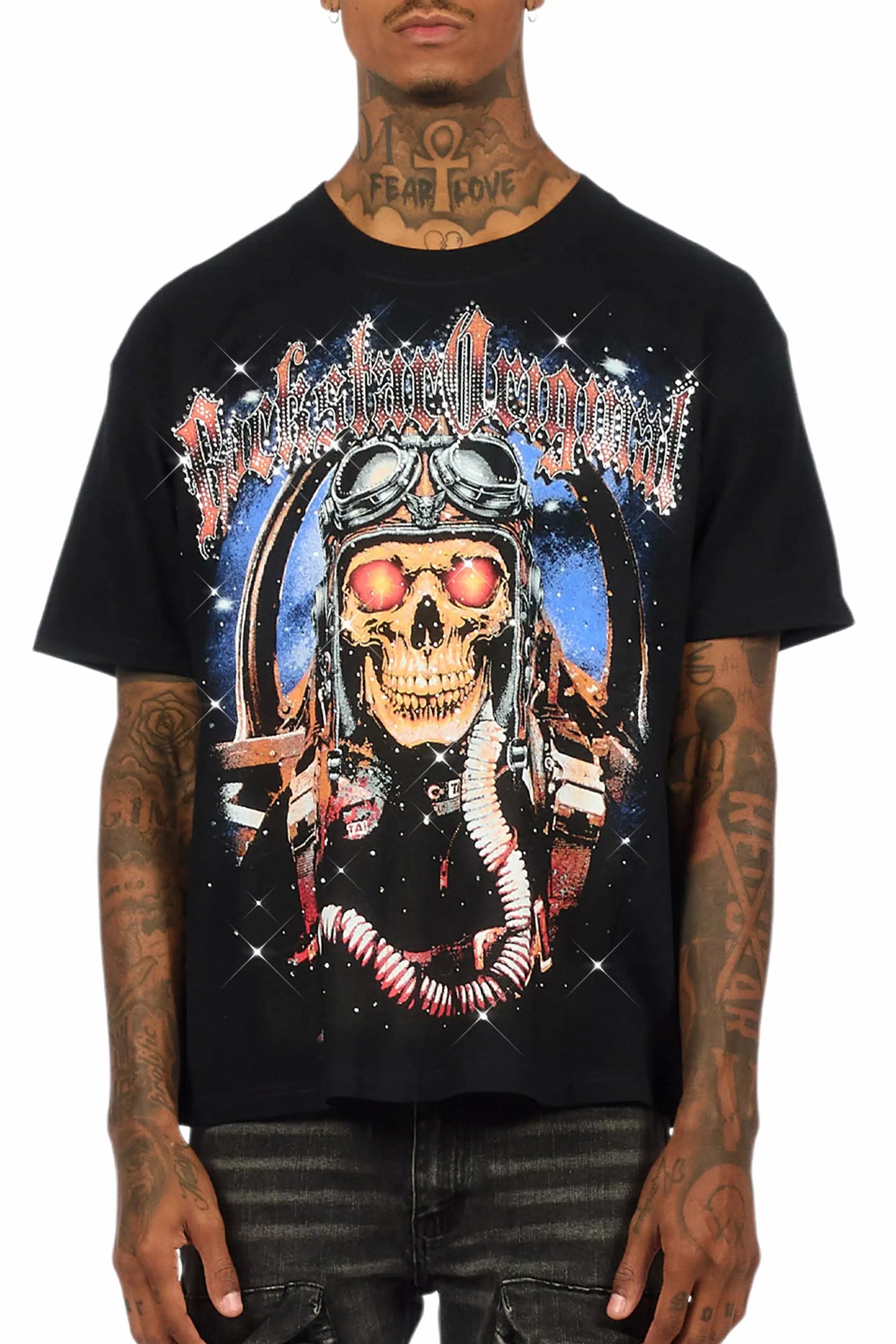 Airhart Black Graphic Rhinestone T-Shirt