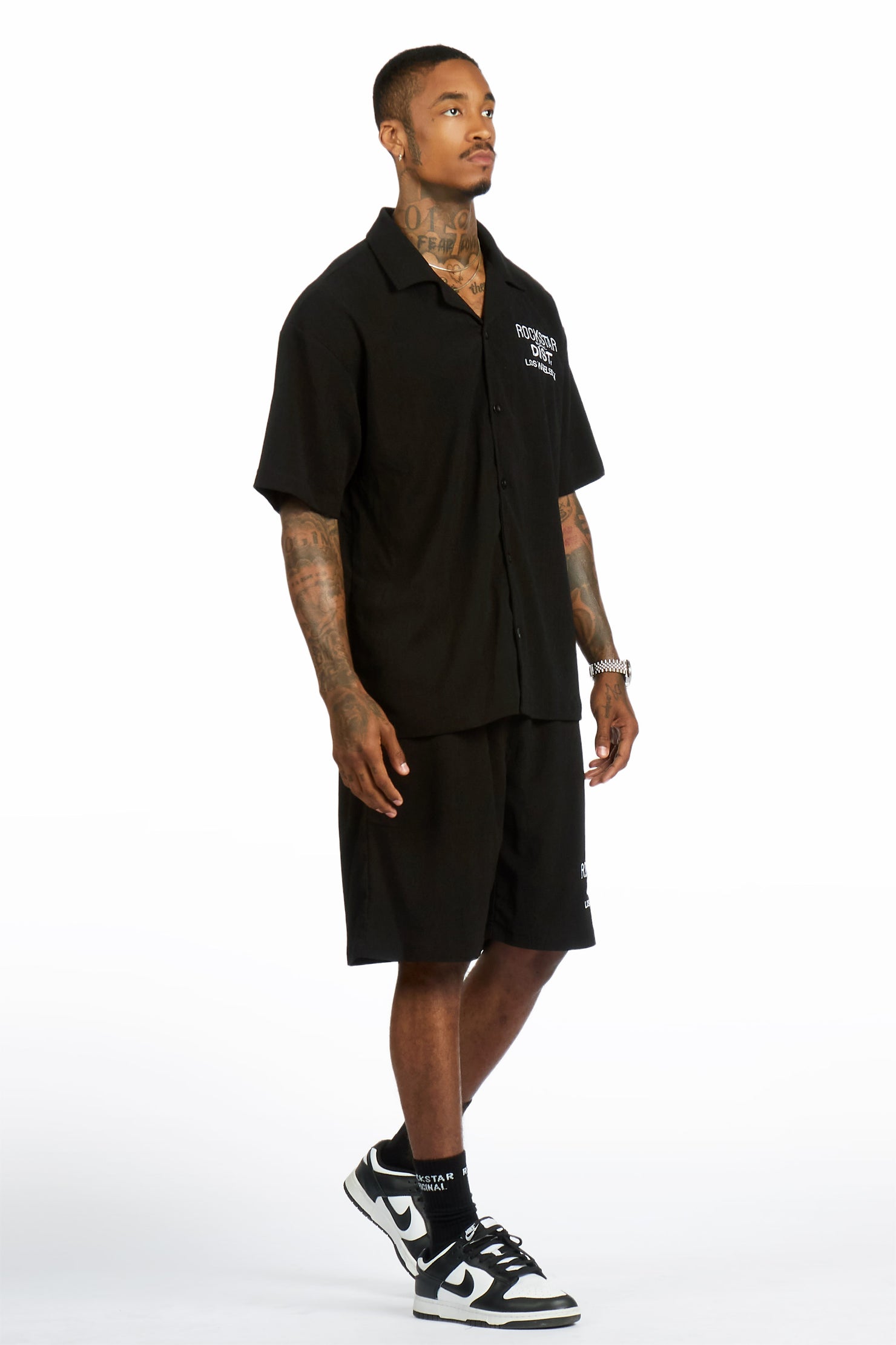 Kason Black Button Down Shirt/Short Set