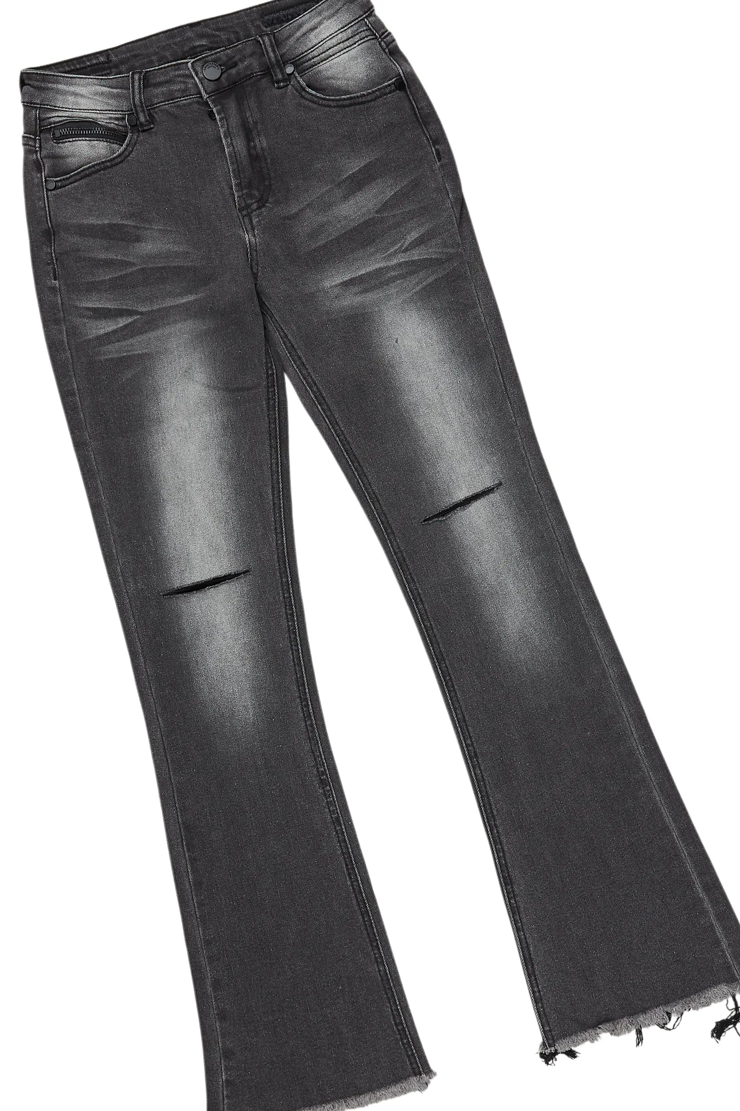 Boys Daria Black/Dark Grey Hoodie/Stacked Flare Jean Set