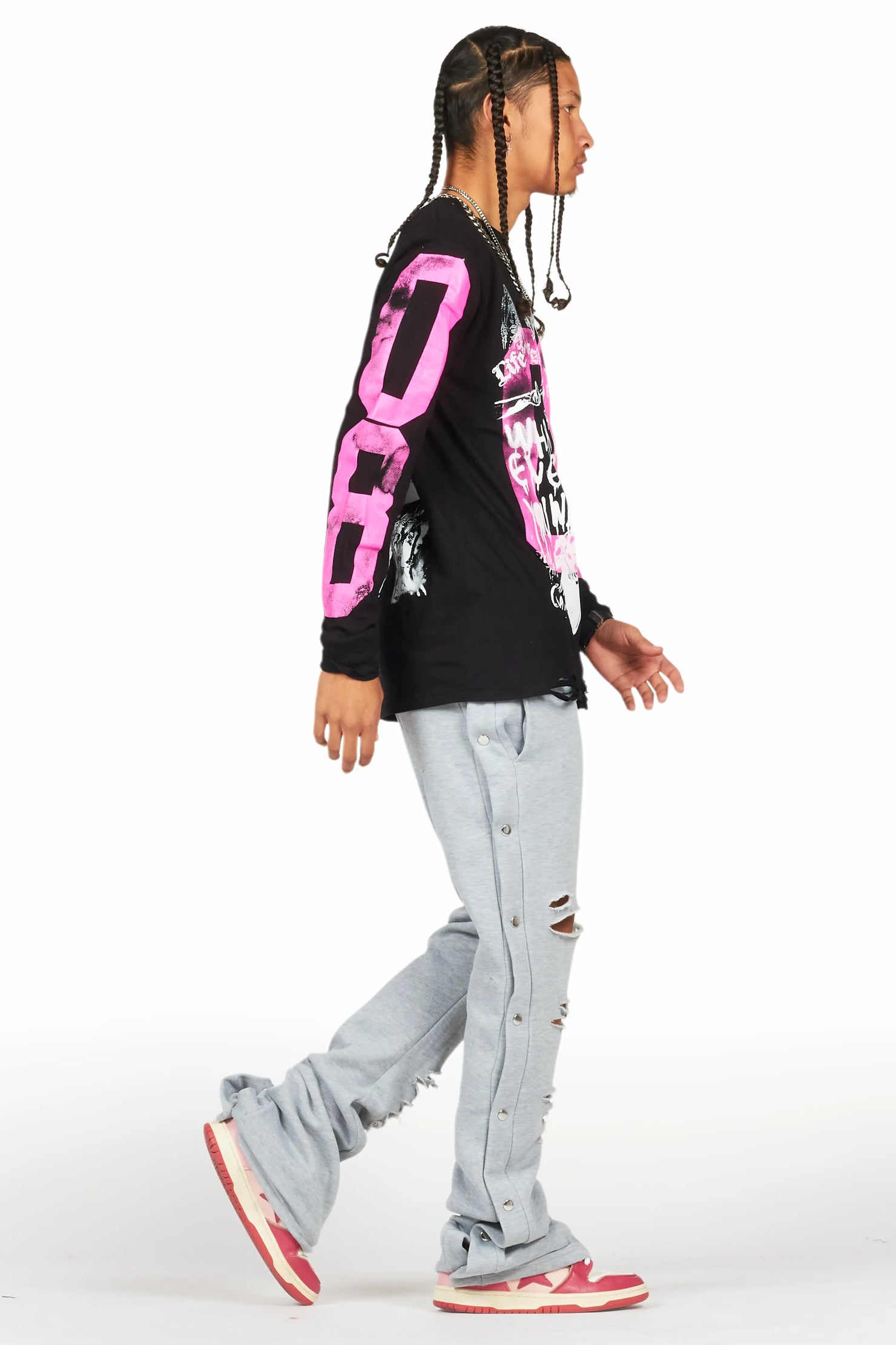 Chance Heather Grey Baggy Snap Button Pant